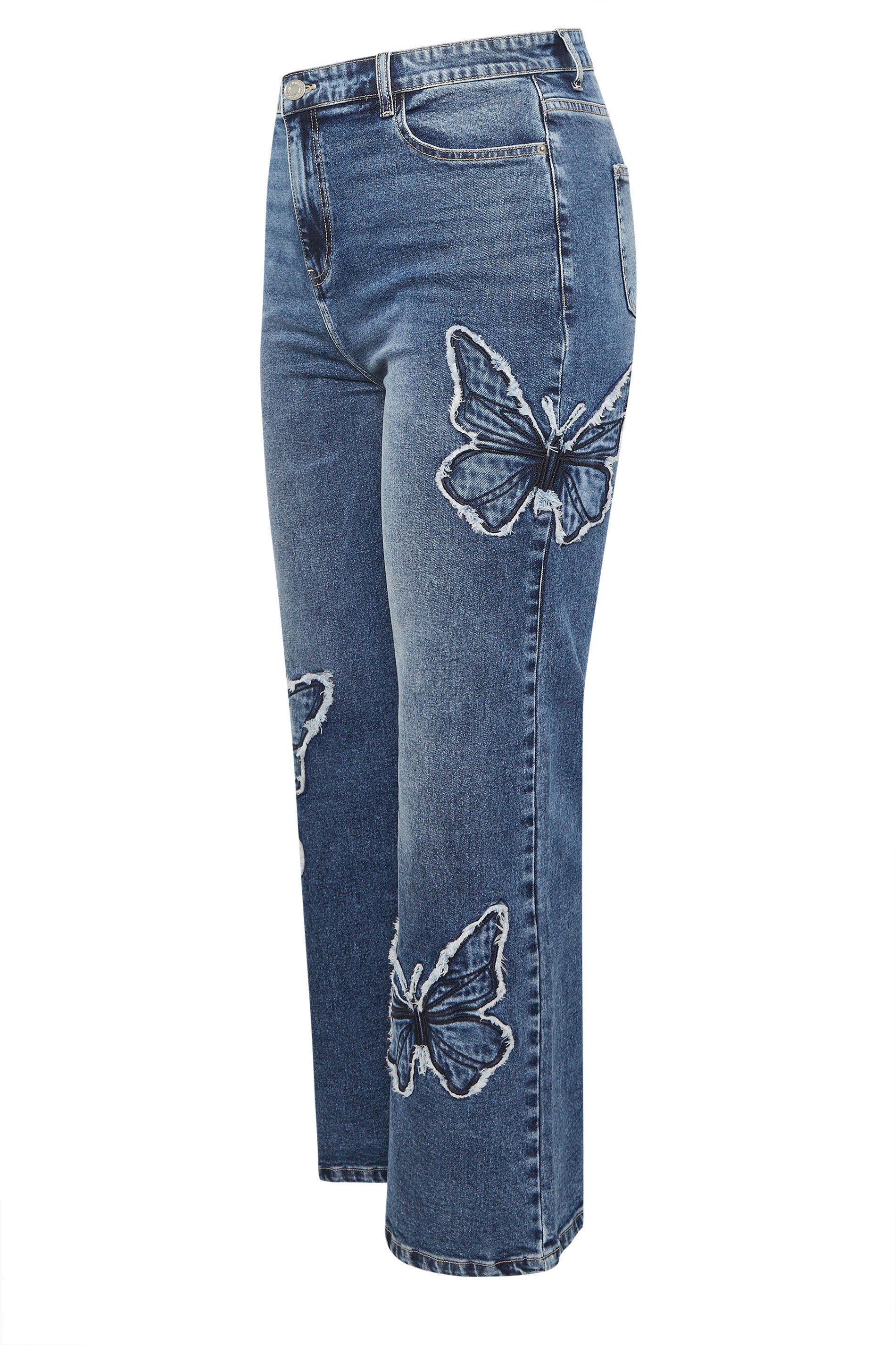 LIMITED COLLECTION Plus Size Indigo Blue Denim Butterfly Embroidered Jeans | Yours Clothing 6