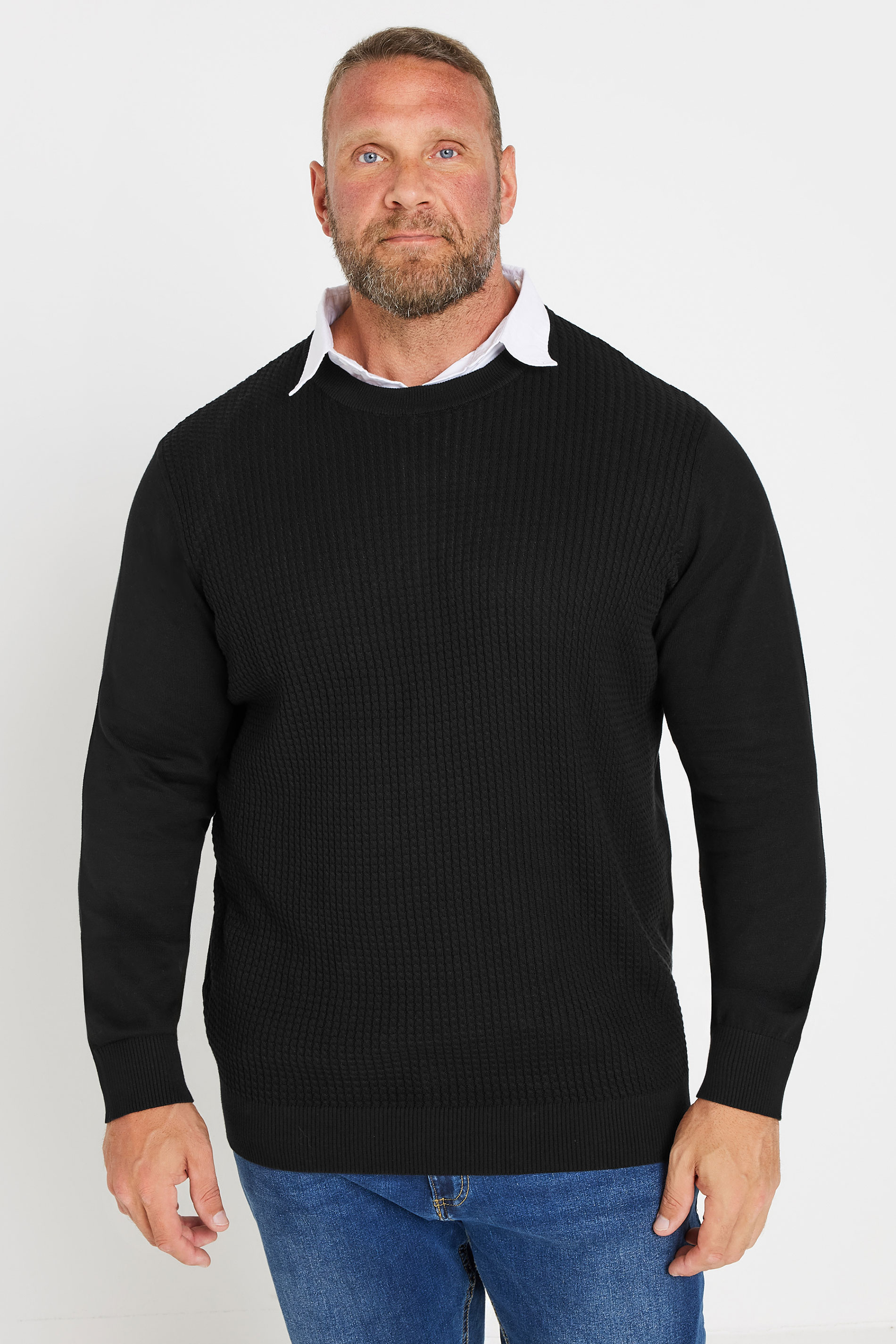 BadRhino Big & Tall Black Cable Knit Mock Shirt Jumper | BadRhino 1