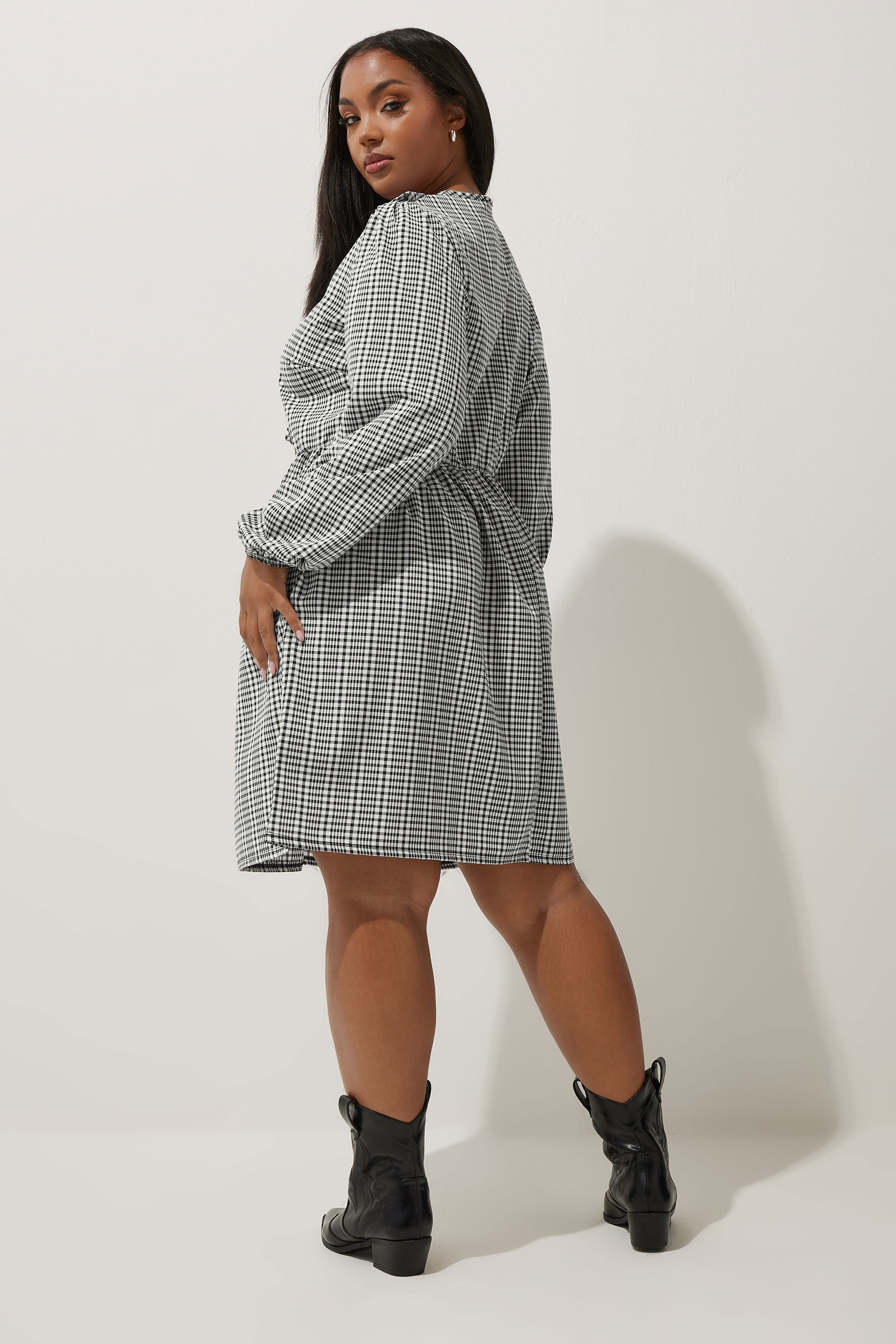 LIMITED COLLECTION Plus Size Black & White Gingham Collared Dress | Yours Clothing 2