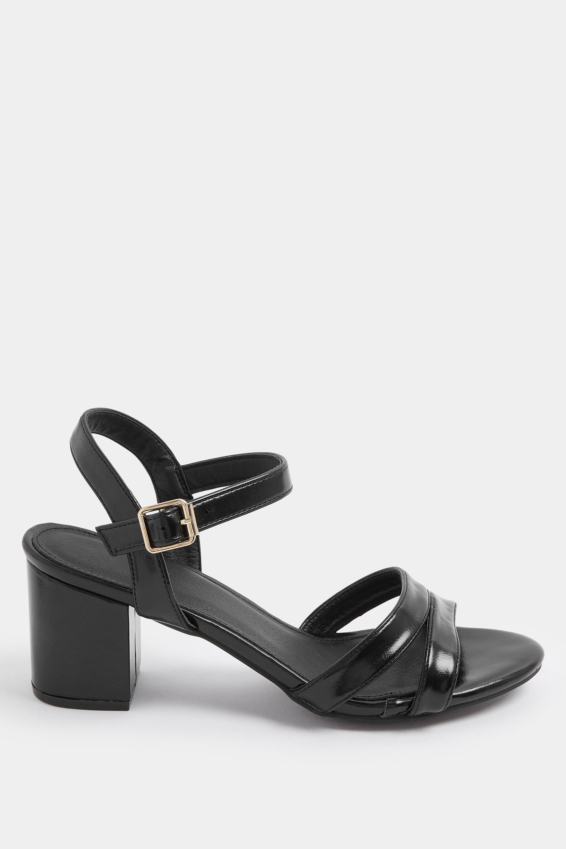Black Faux Leather Mid Block Heel Sandals In Wide E Fit | Yours Clothing 2
