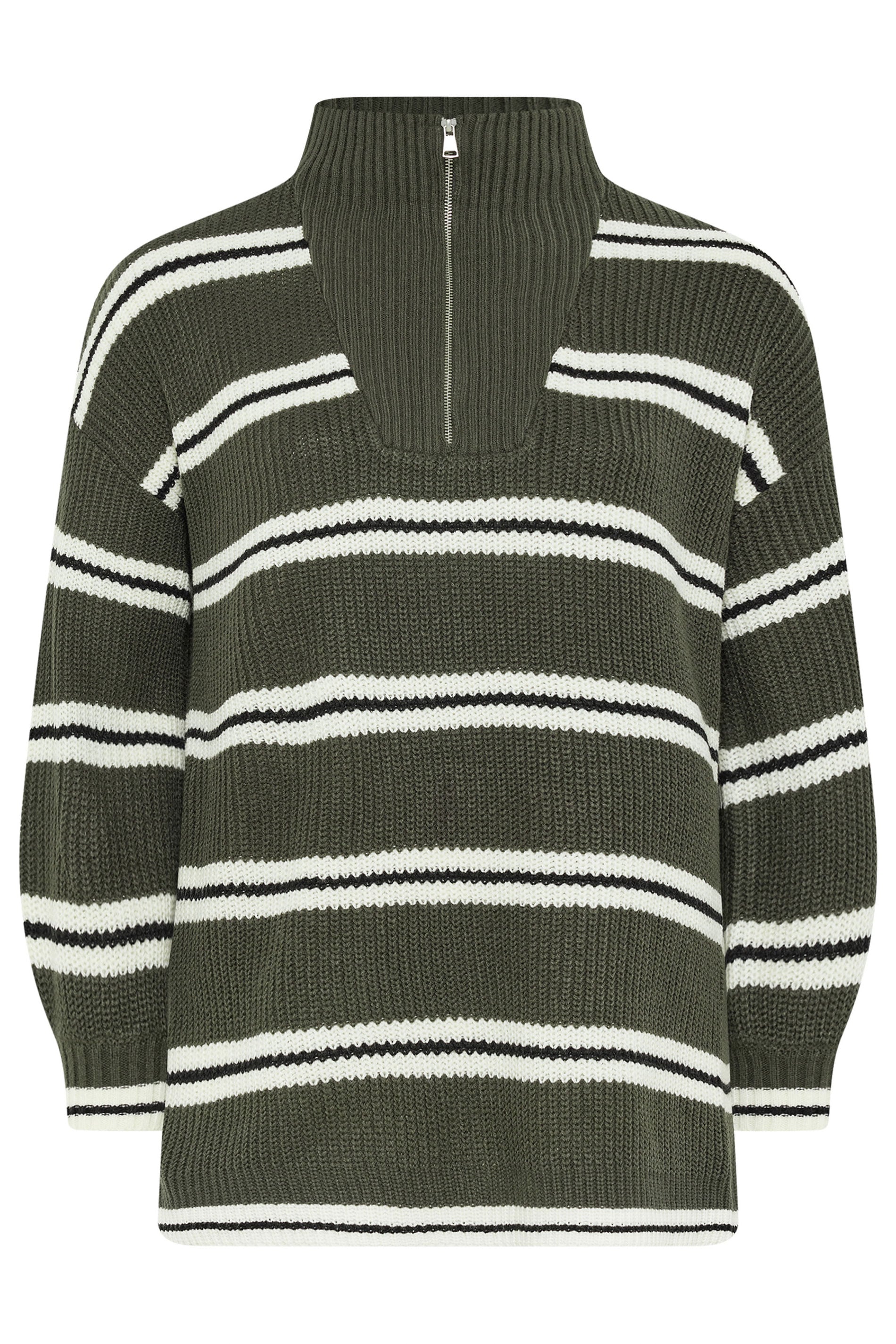 YOURS Plus Size Khaki Green Stripe Quarter Zip Jumper 5