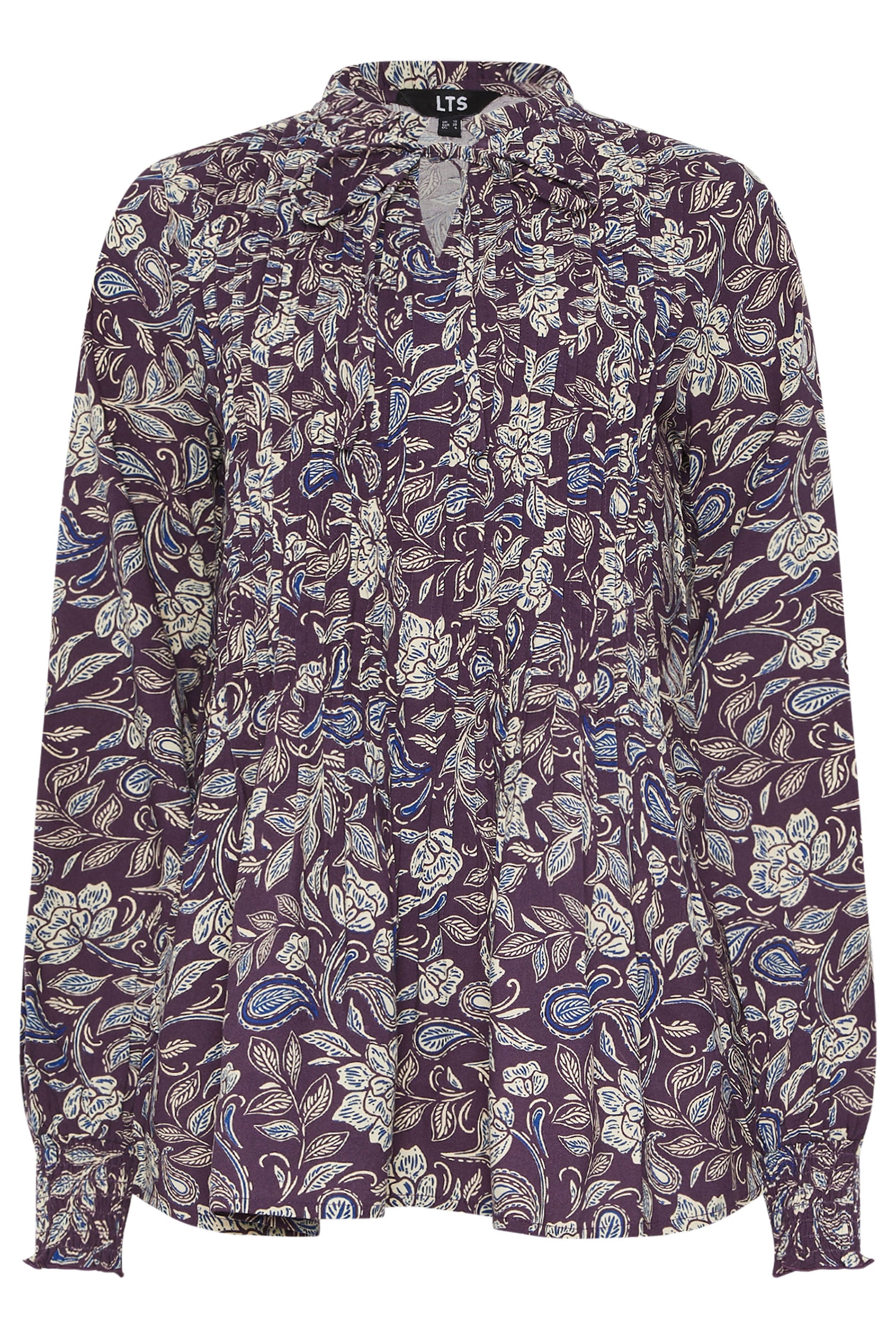 LTS Tall Purple Floral Tie Neck Pintuck Blouse | Long Tall Sally 5