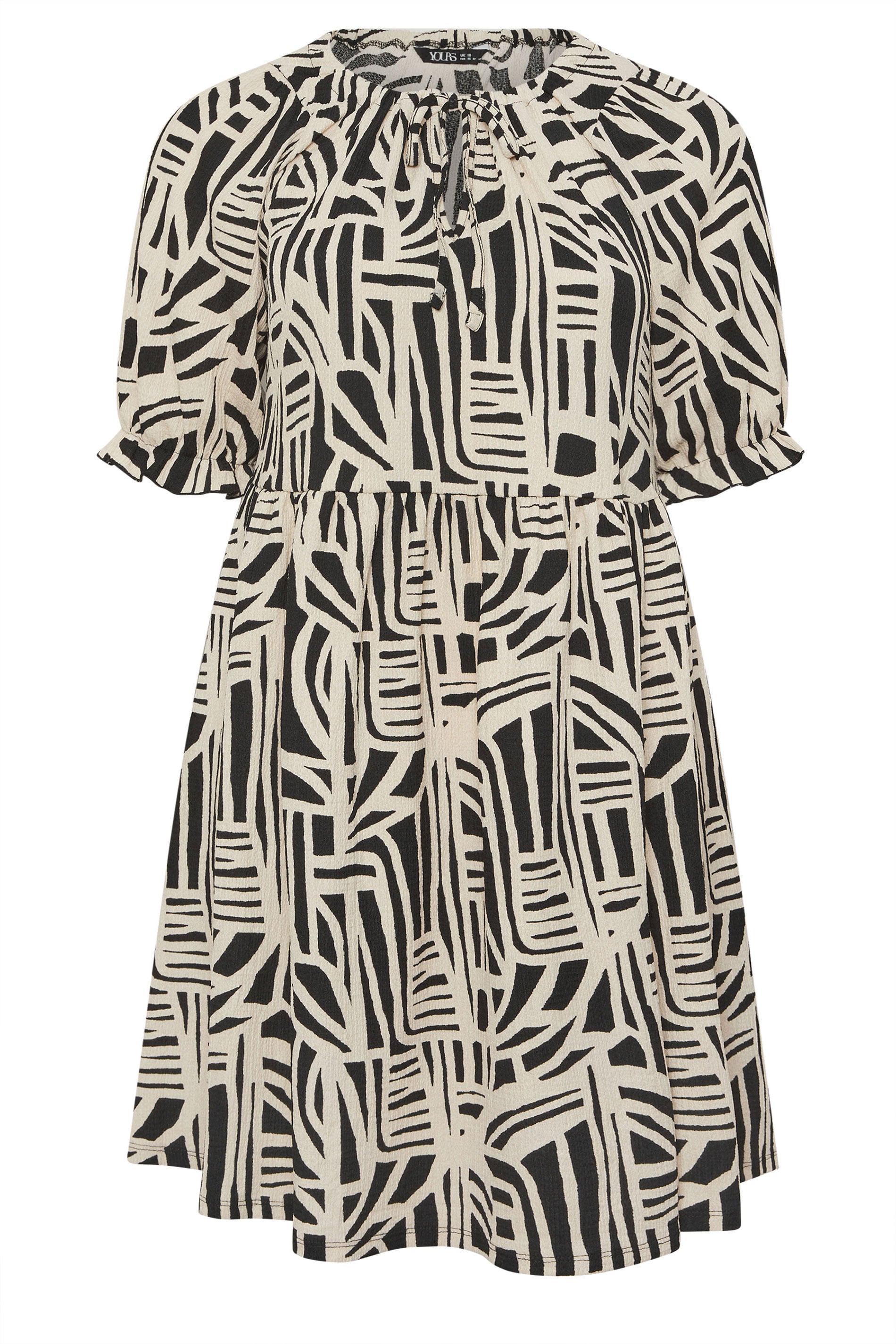 YOURS Plus Size Black Abstract Tie Neck Dress | Yours Clothing 5