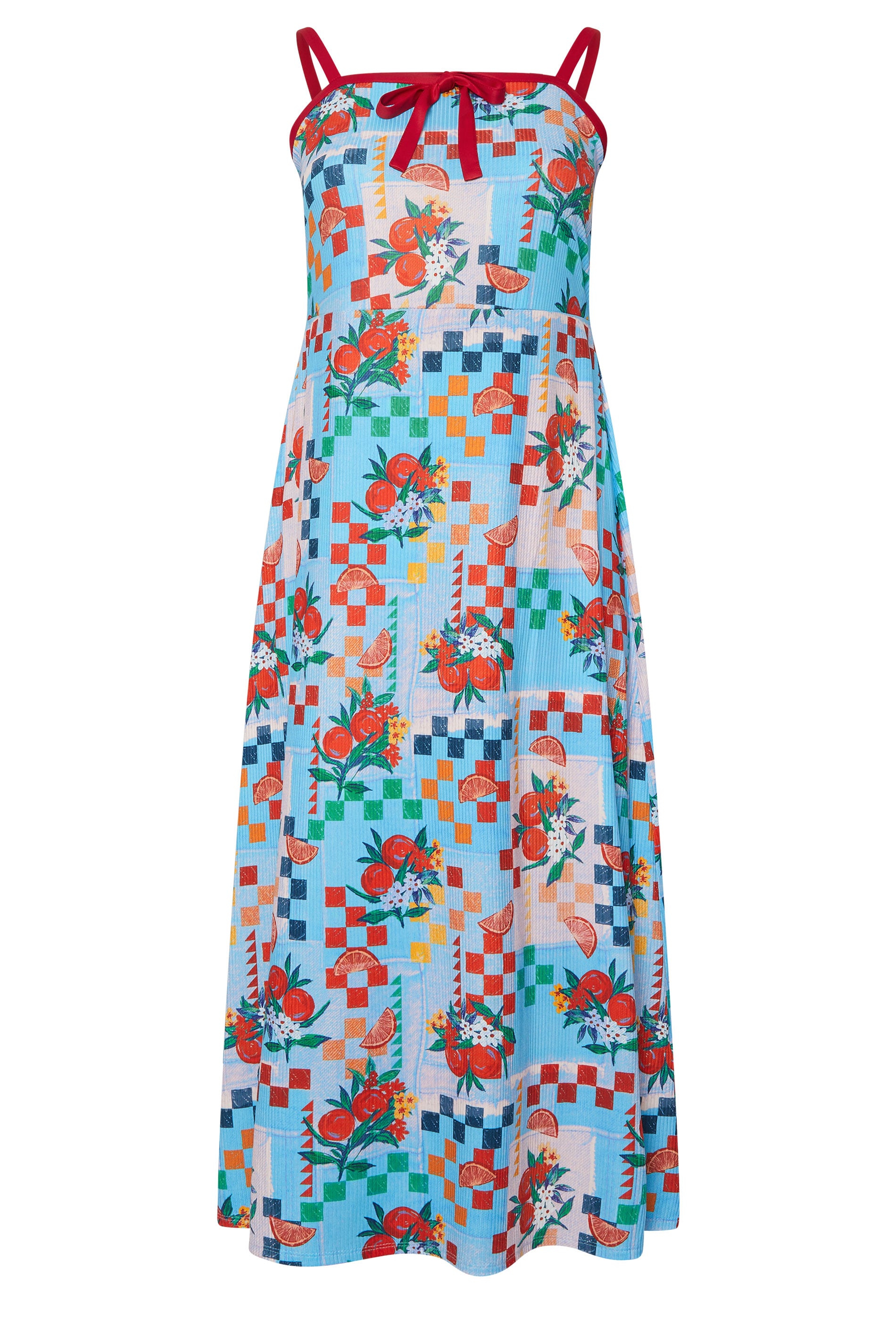 LIMITED COLLECTION Plus Size Blue Fruit Check Print Maxi Dress | Yours Clothing 5