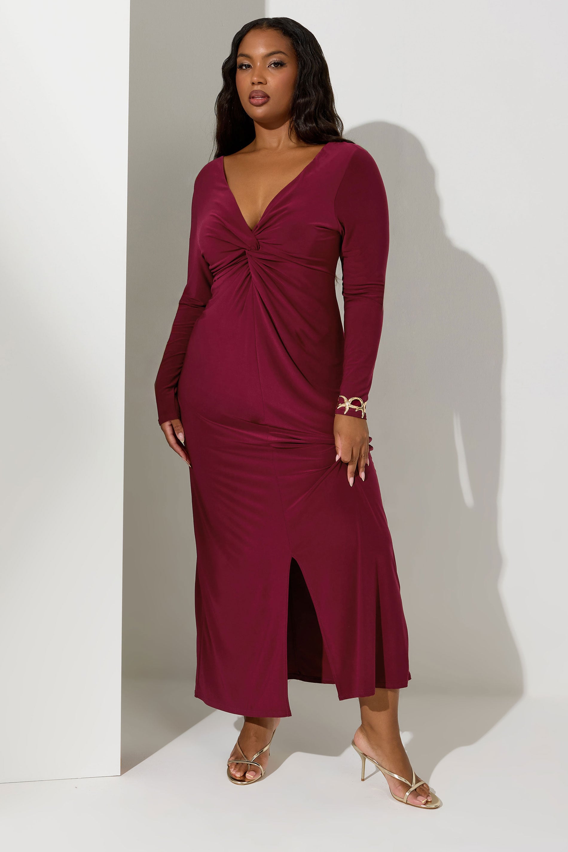 YOURS LONDON Plus Size Berry Red Knot Front Maxi Dress | Yours Clothing 3