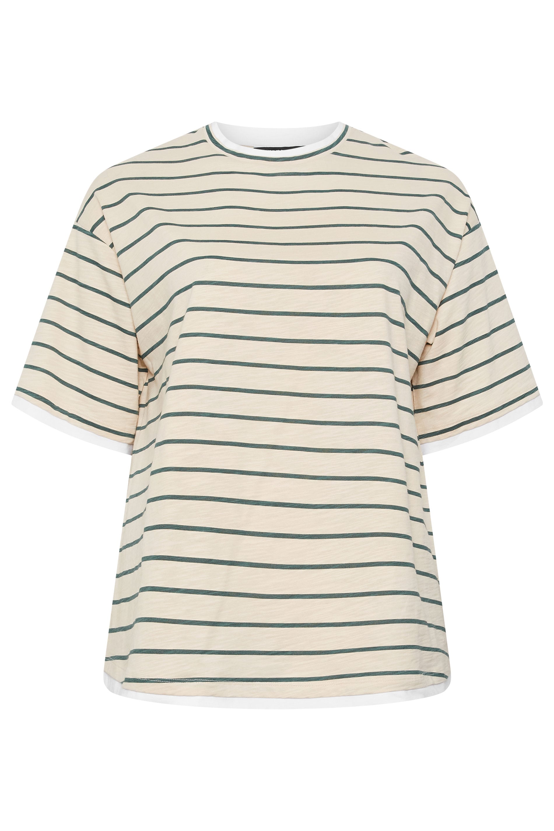 YOURS Plus Size Ivory White Stripe Ringer T-Shirt | Yours Clothing 6