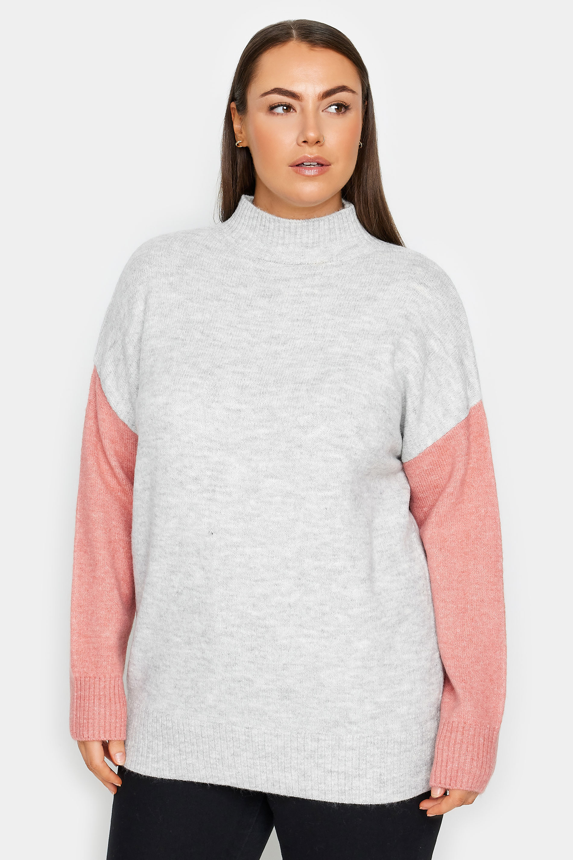 Evans Grey & Pink Colour Block Knitted Jumper 1