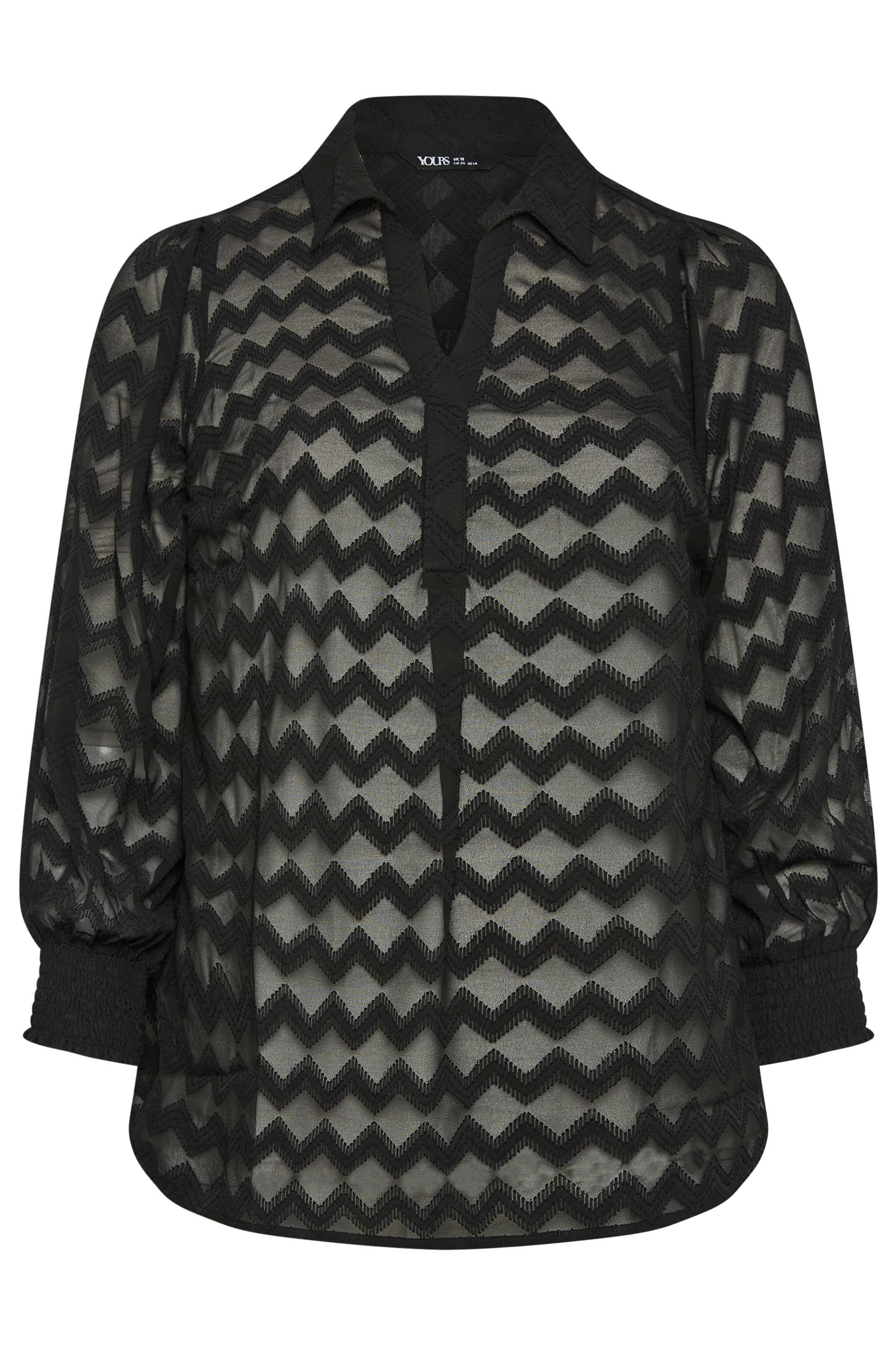 YOURS Plus Size Black Button Through Notch Neck Blouse | Yours Clothing 6