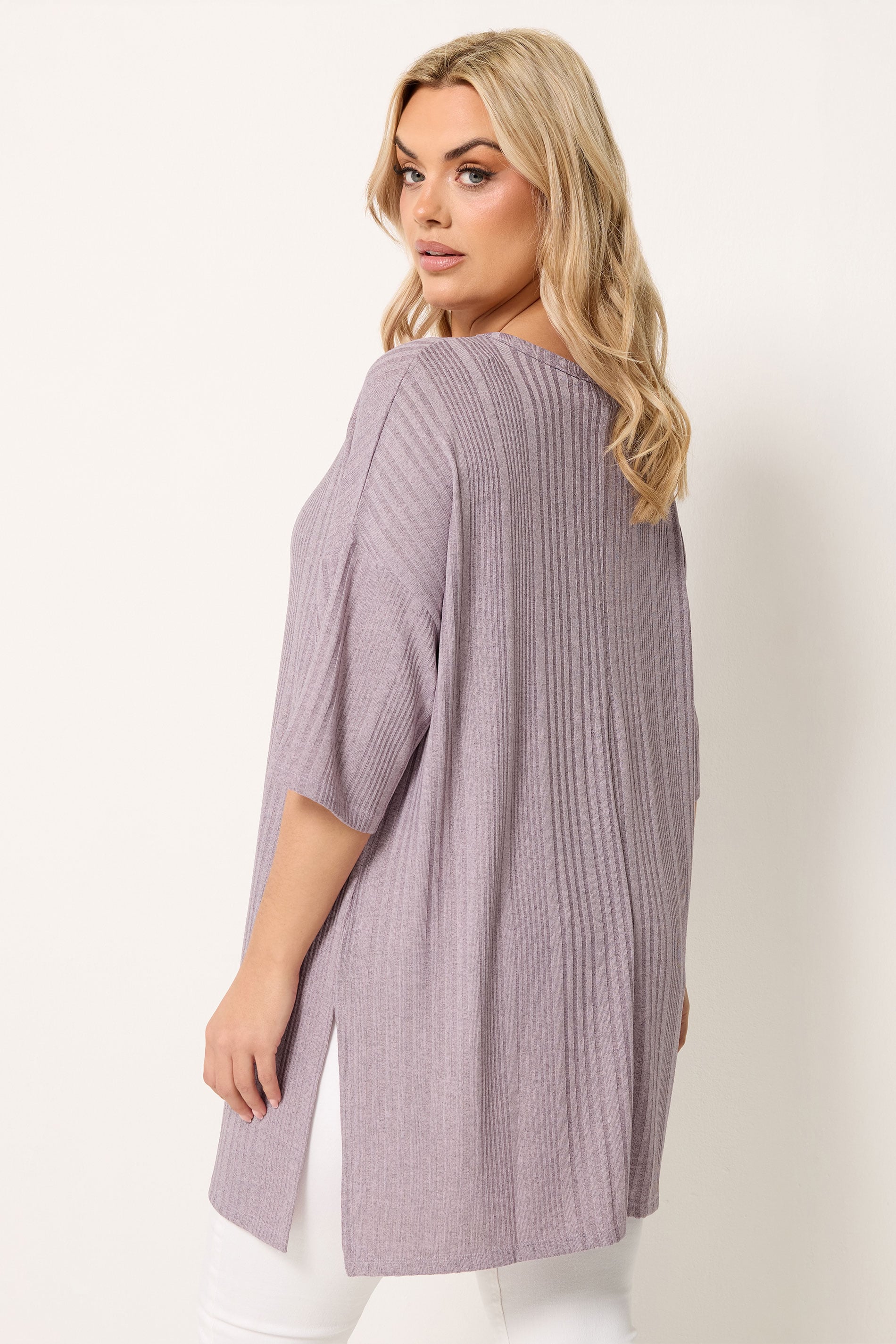 YOURS Plus Size Purple Ribbed Oversize T-Shirt | Yours Clothing 2