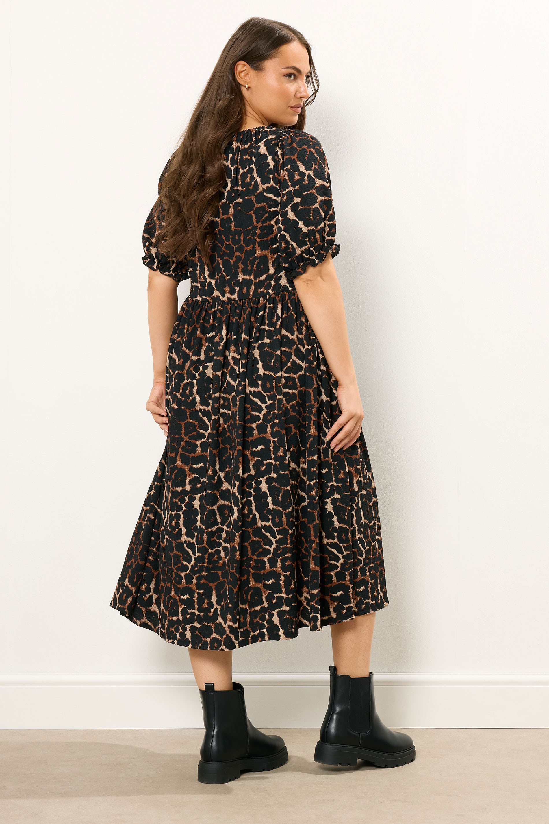 YOURS Plus Size Black Leopard Print Tie Neck Midi Dress | Yours Clothing 2
