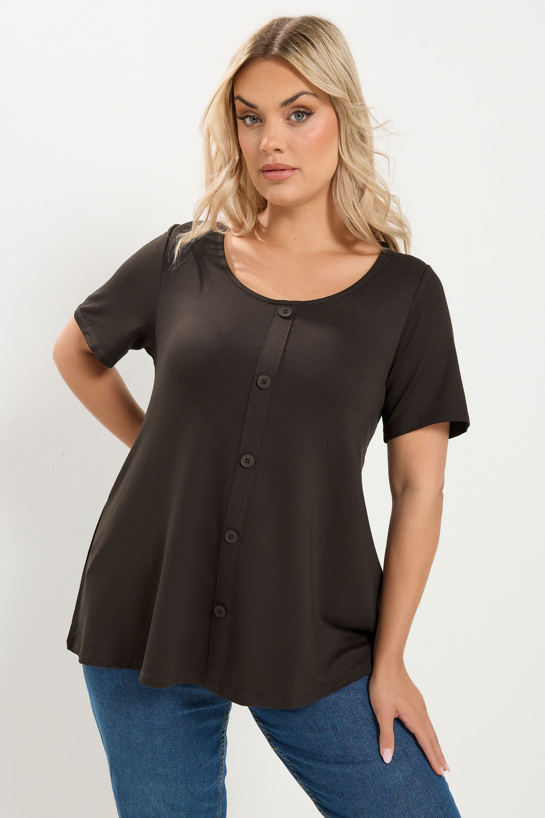 YOURS Plus Size Chocolate Brown Button Front Top | Yours Clothing 3