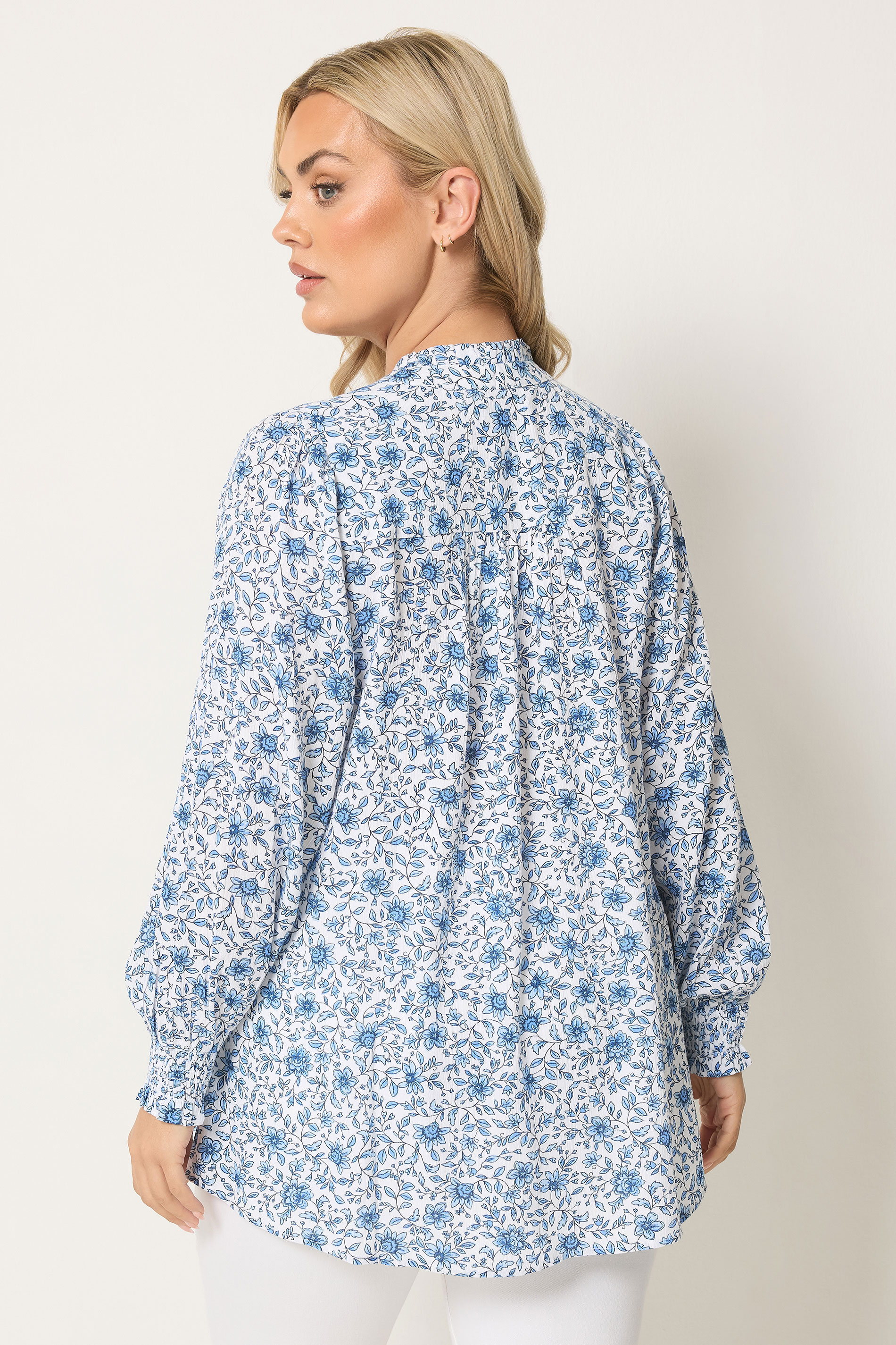 YOURS Plus Size Blue Floral Tie Neck Blouse | Yours Clothing 3