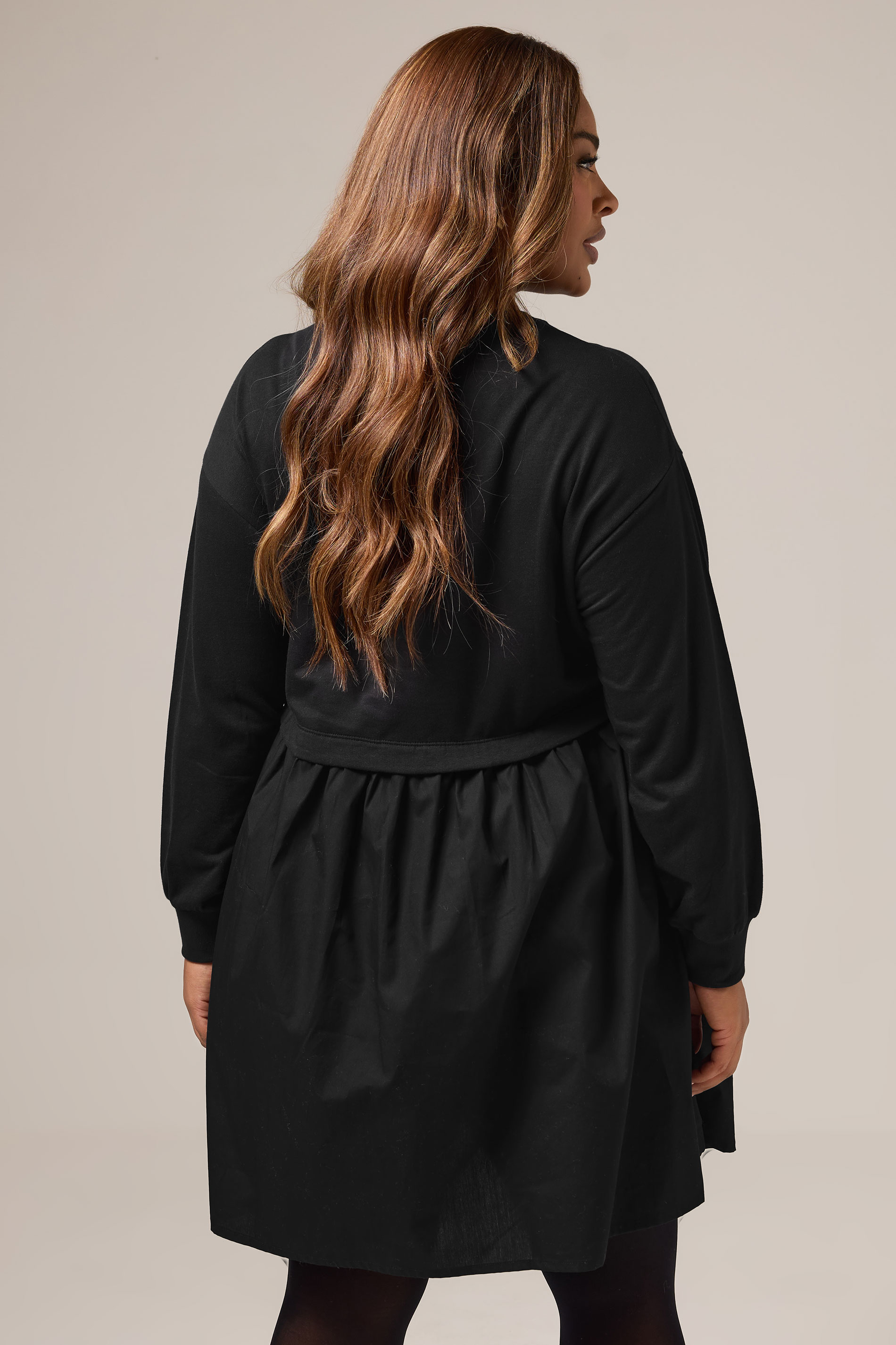 YOURS Plus Size Black 2-in-1 Poplin Jumper Dress | Yours Clothing 2