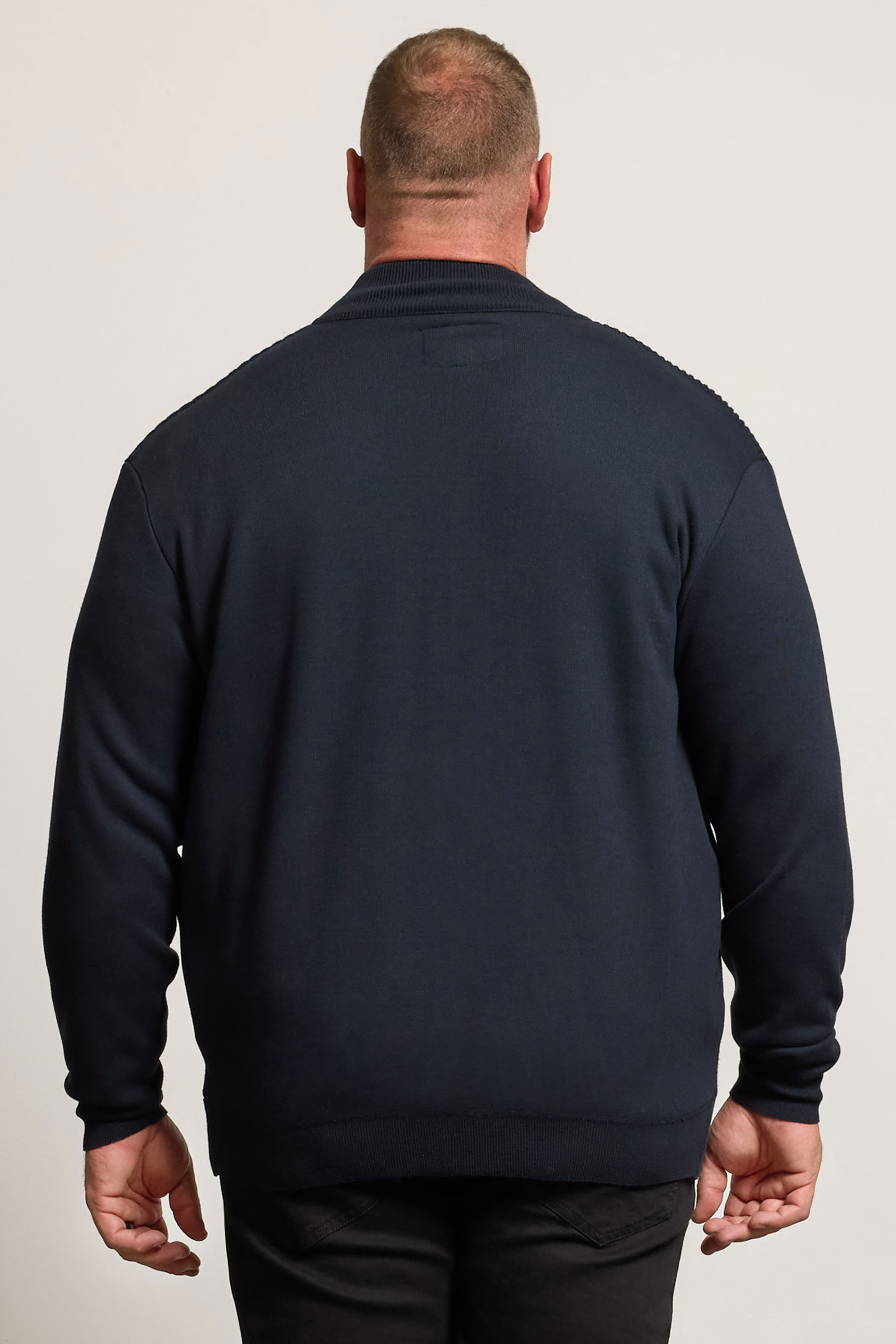 BadRhino Big & Tall Navy Blue Fleece Lined Ribbed Zip Through Ribbed Jumper | BadRhino 2