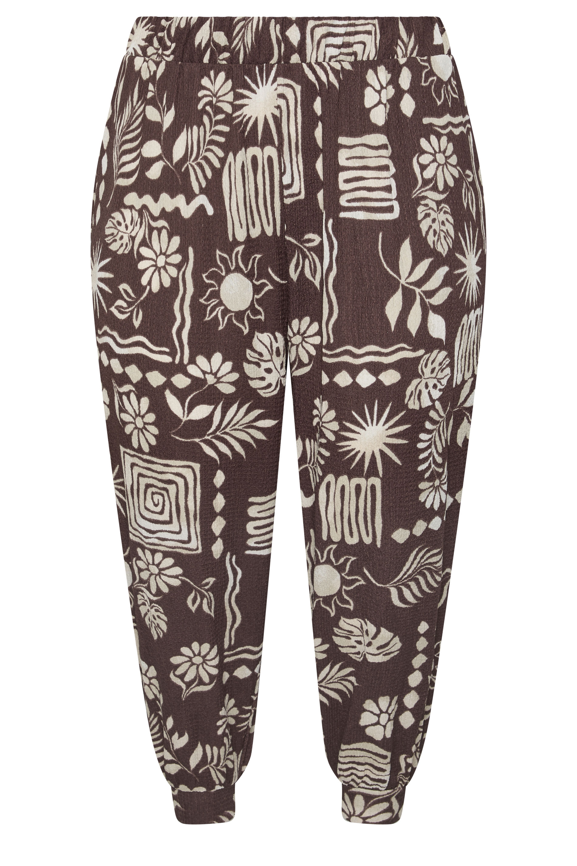 YOURS Plus Size Chocolate Brown Floral Cropped Harem Trousers | Yours Clothing 5