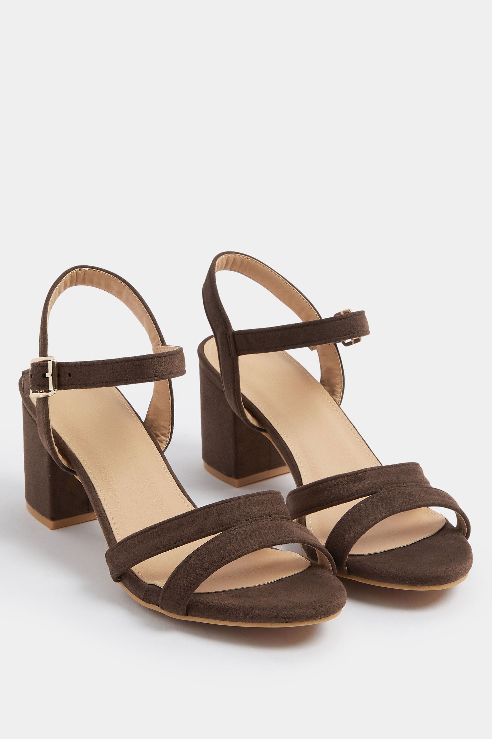 Brown Faux Suede Mid Block Heel Sandals In Wide E Fit & Extra Wide EEE Fit | Yours Clothing 1