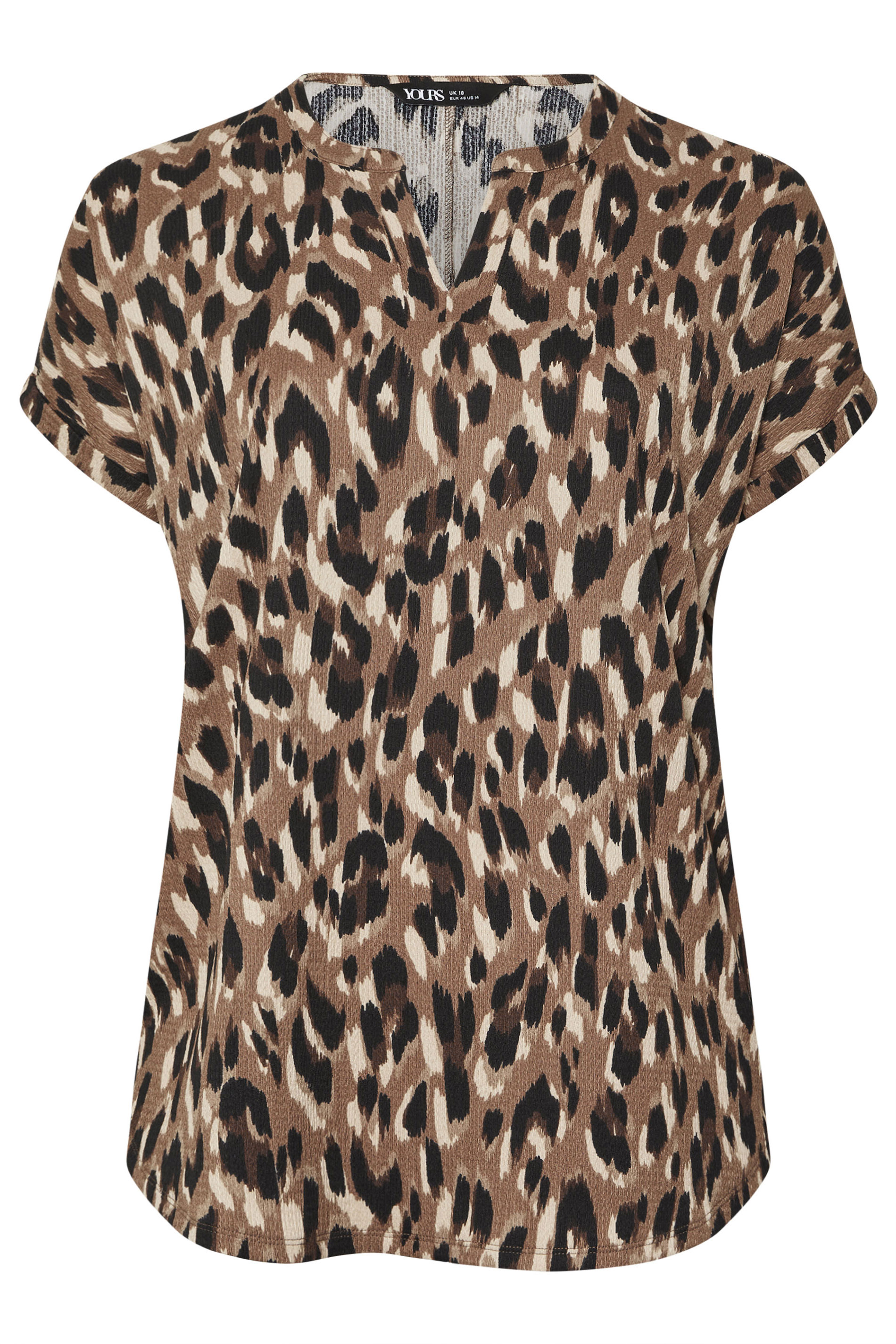 YOURS Plus Size Brown Textured Leopard Print Notch Neck Top | Yours Clothing 5