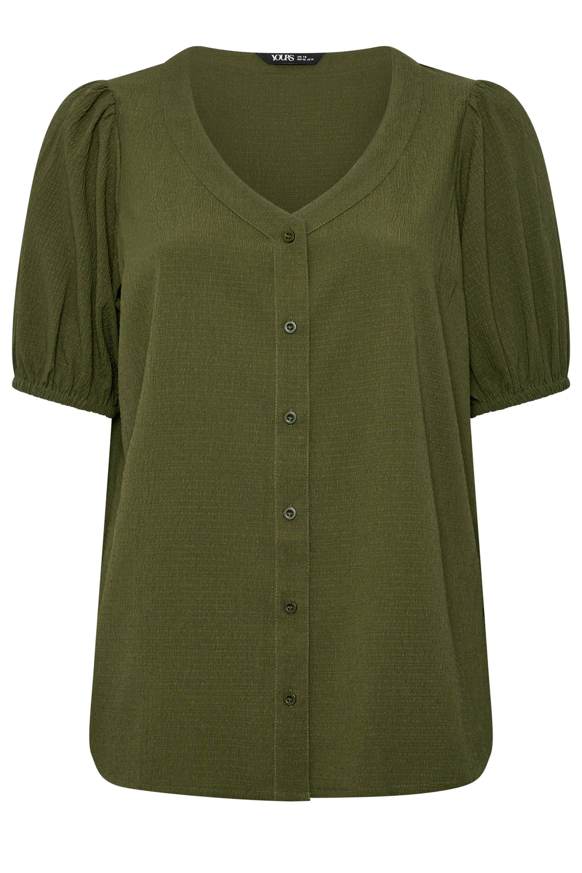 YOURS Plus Size Khaki Green Button Textured Blouse | Yours Clothing 5