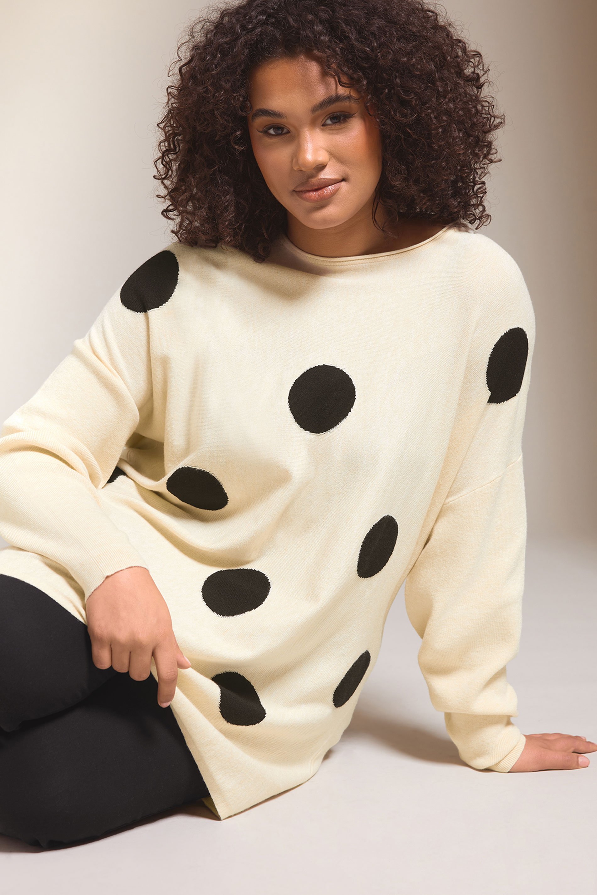 EVANS Plus Size Cream & Black Spot Knitted Jumper | Evans 1