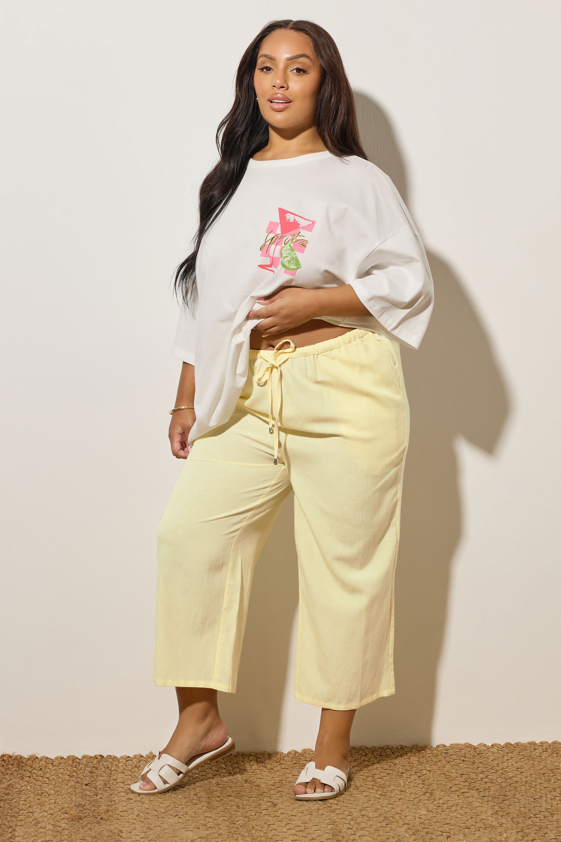 YOURS Plus Size Butter Yellow Linen Culottes | Yours Clothing 1