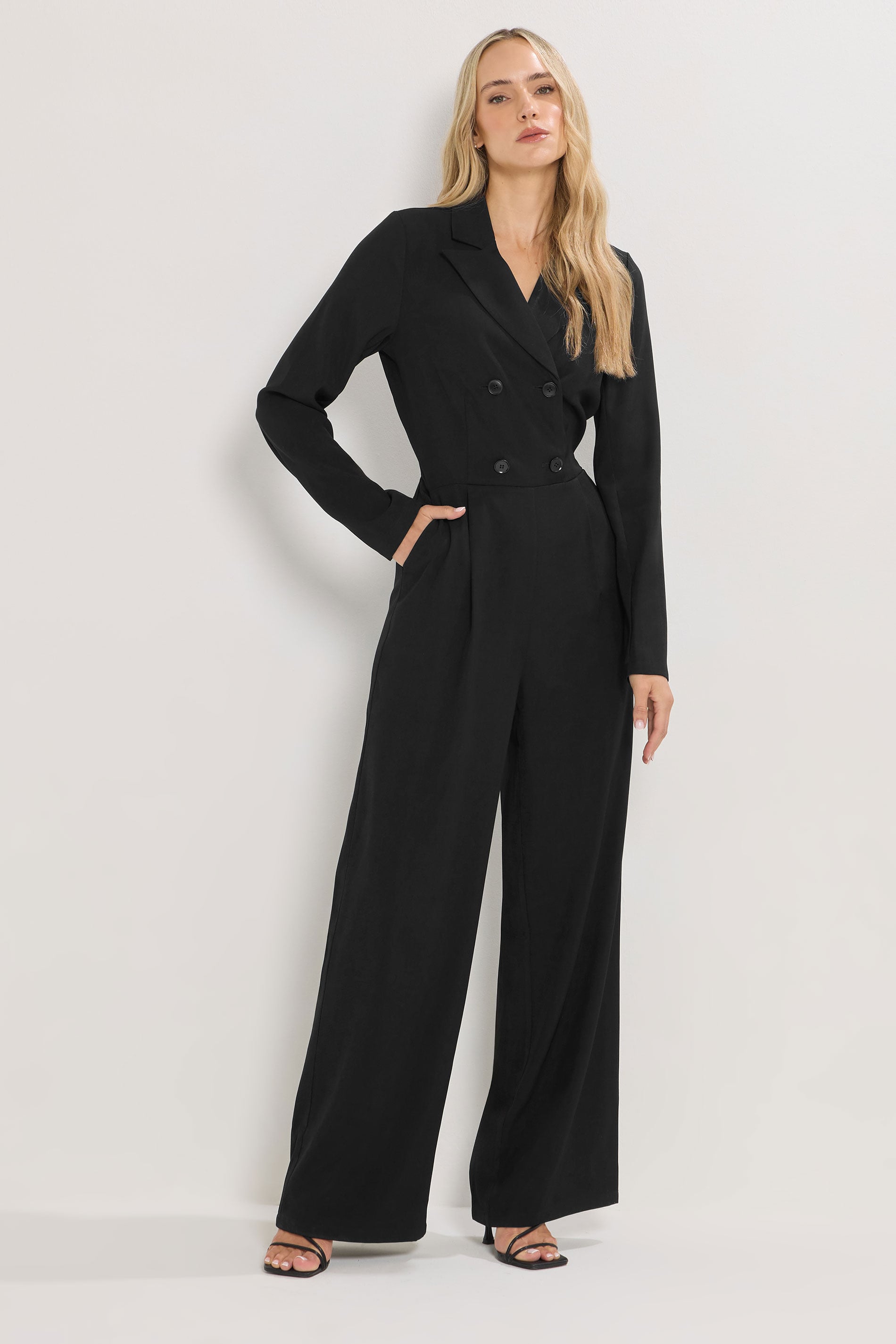 LTS Tall Black Open Collar Wide Leg Jumpsuit | Long Tall Sally 3