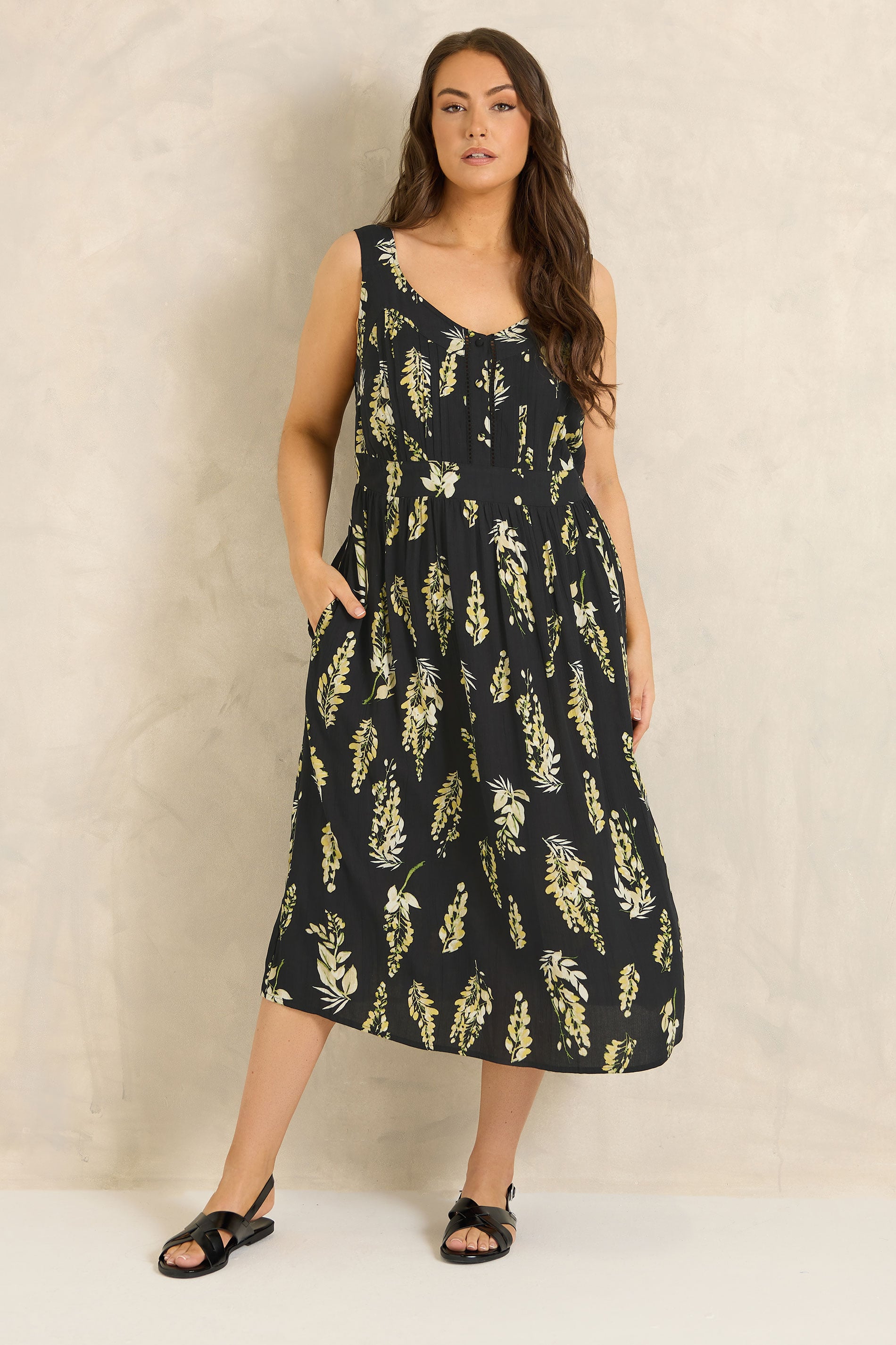 Evans Women's Black Plus Floral Tie Waist Sundress Size 18