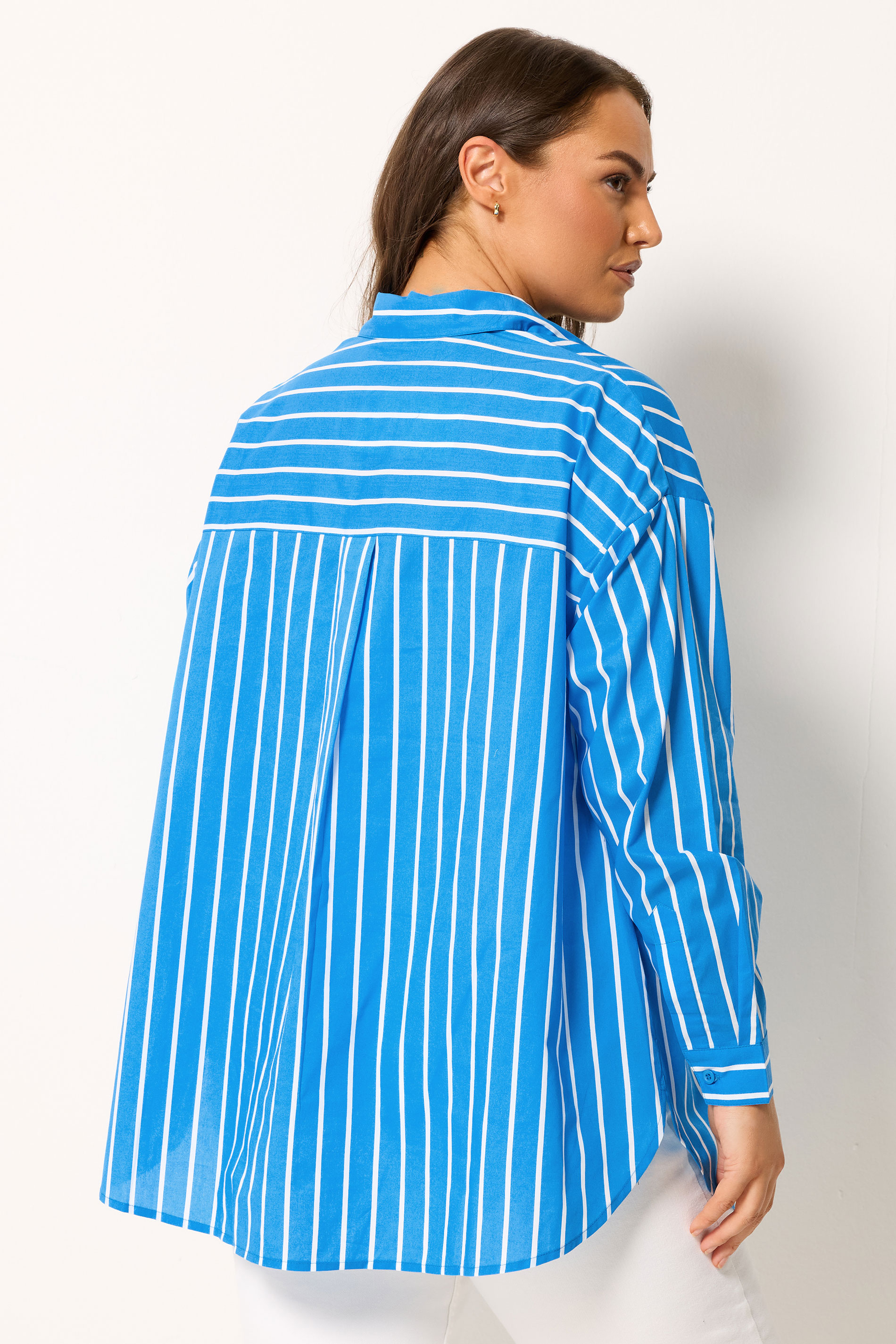 YOURS Plus Size Blue & White Striped Shirt | Yours Clothing 5