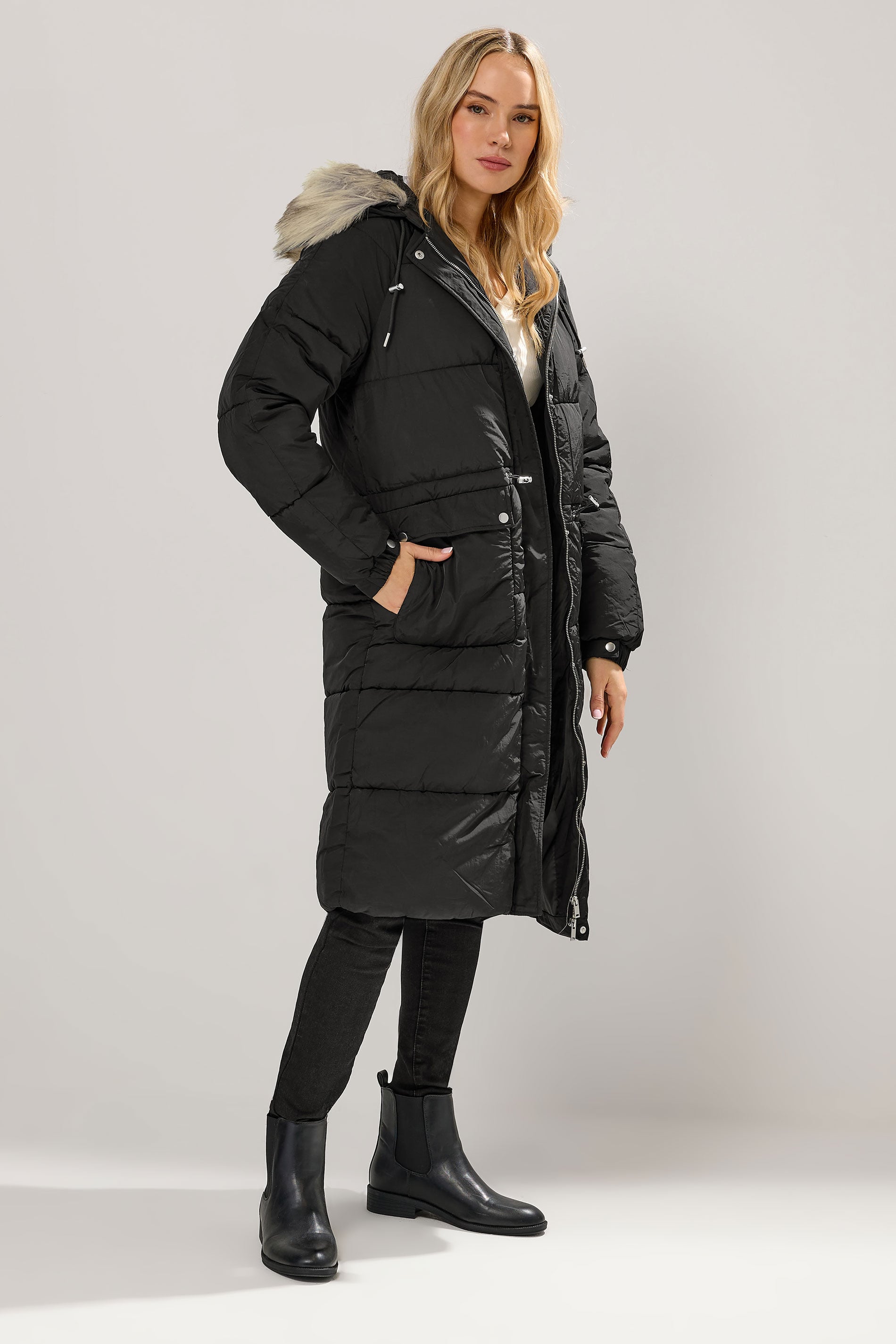 LTS Tall Black Padded Midi Coat | Long Tall Sally 3