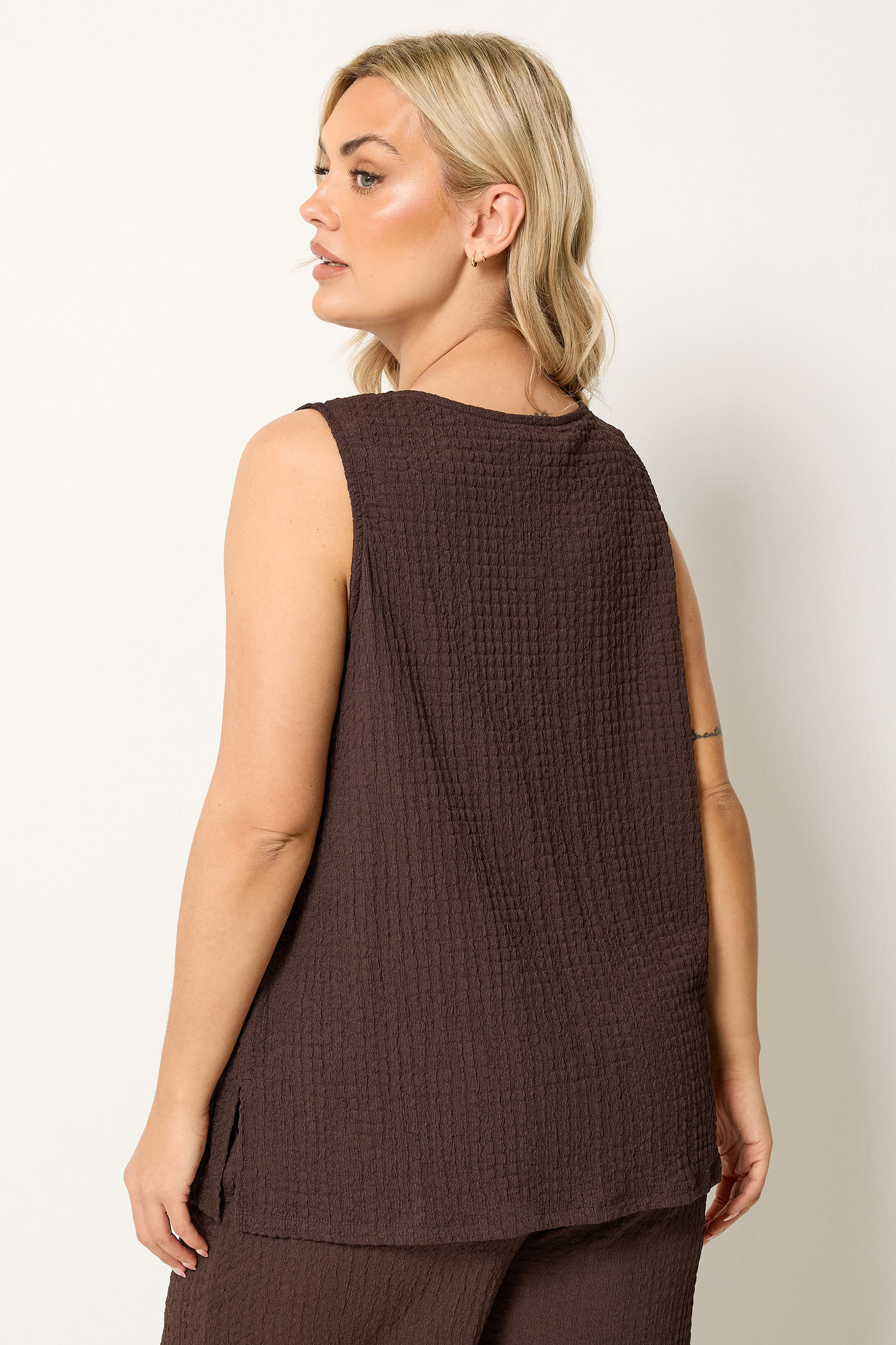 YOURS Plus Size Chocolate Brown Bubble Texture Vest Top | Yours Clothing 2