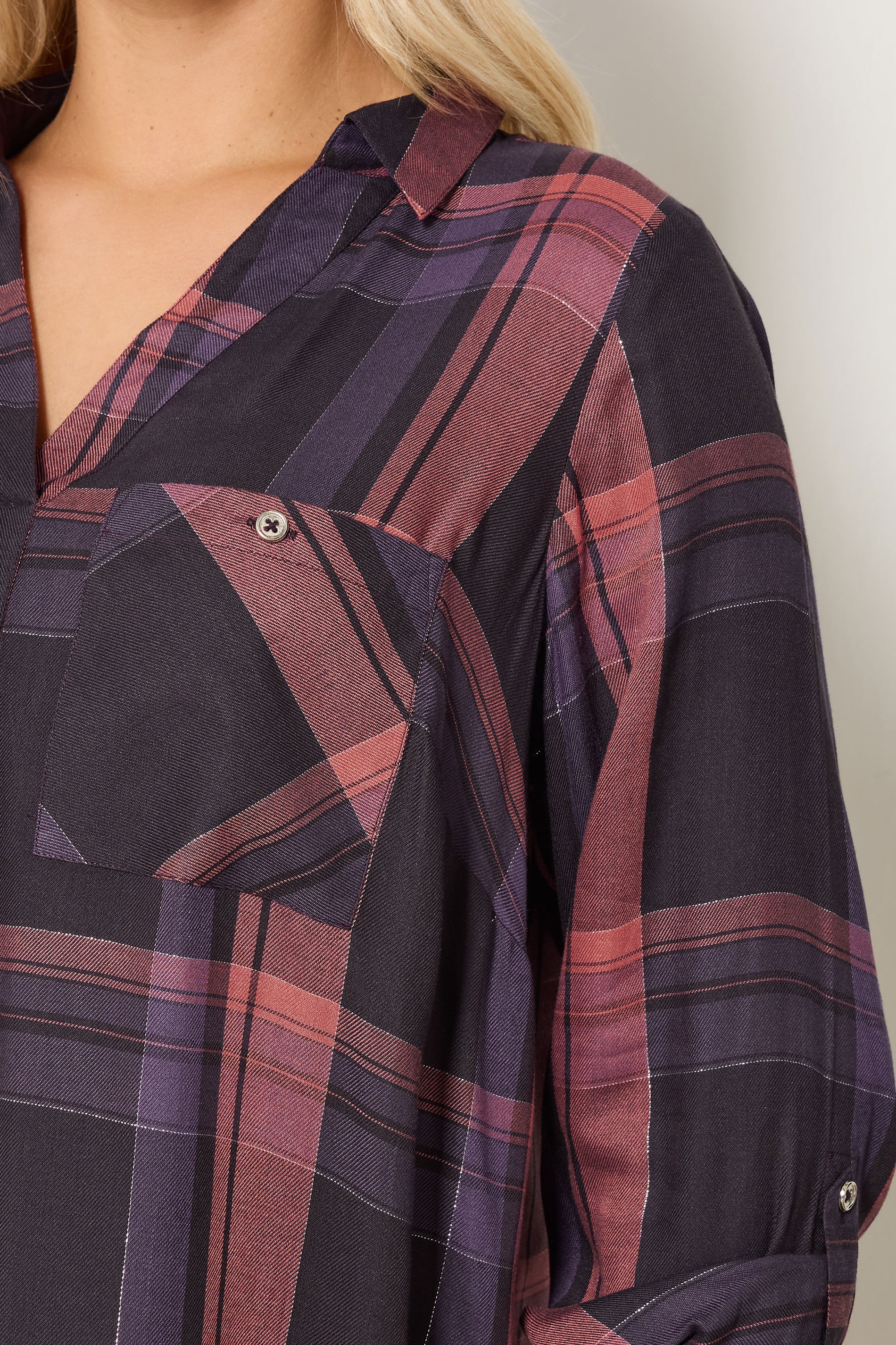 YOURS Plus Size Navy Blue & Pink Check Overhead Shirt | Yours Clothing 4