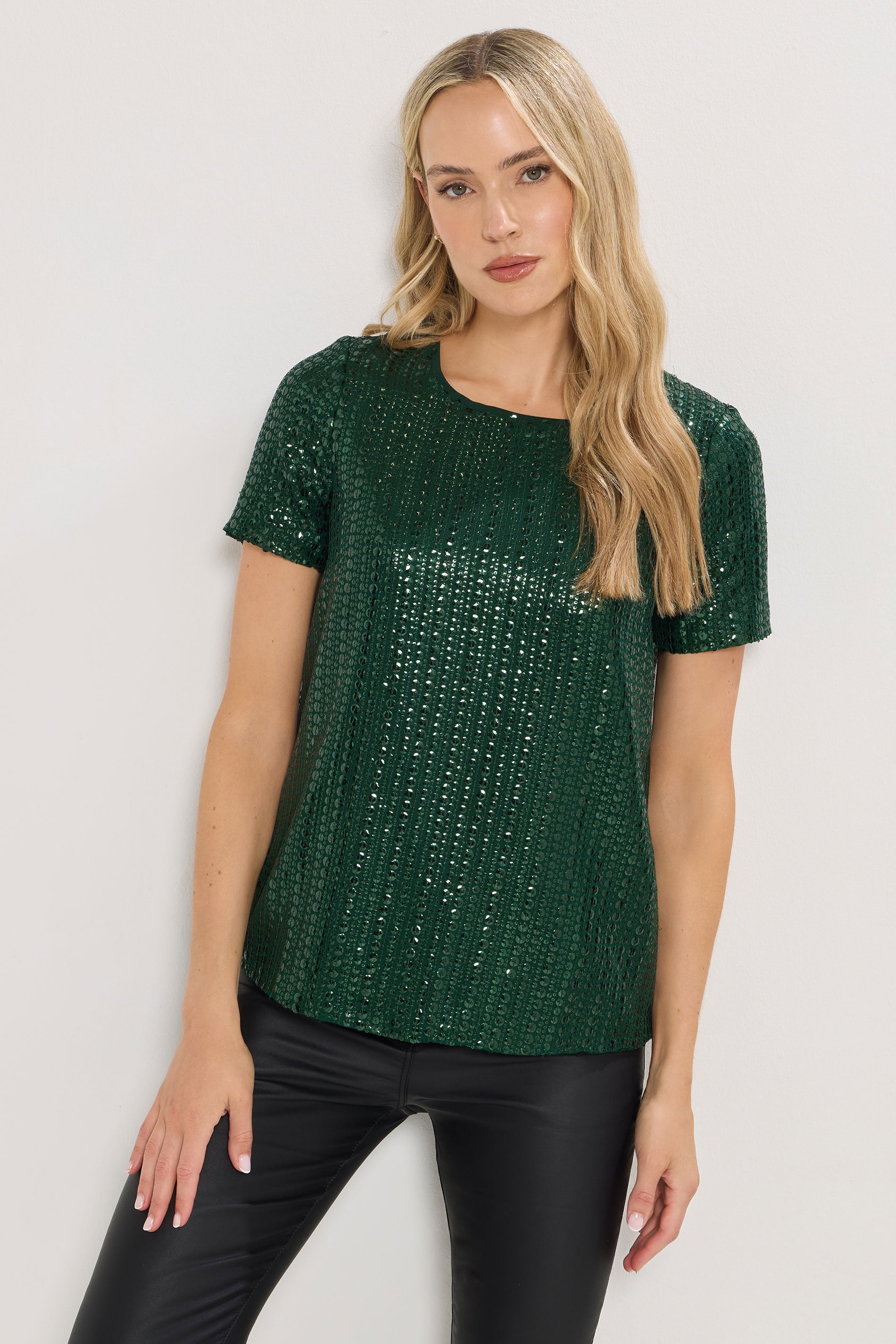 LTS Tall Green Crew Neck Sequin Top | Long Tall Sally 3