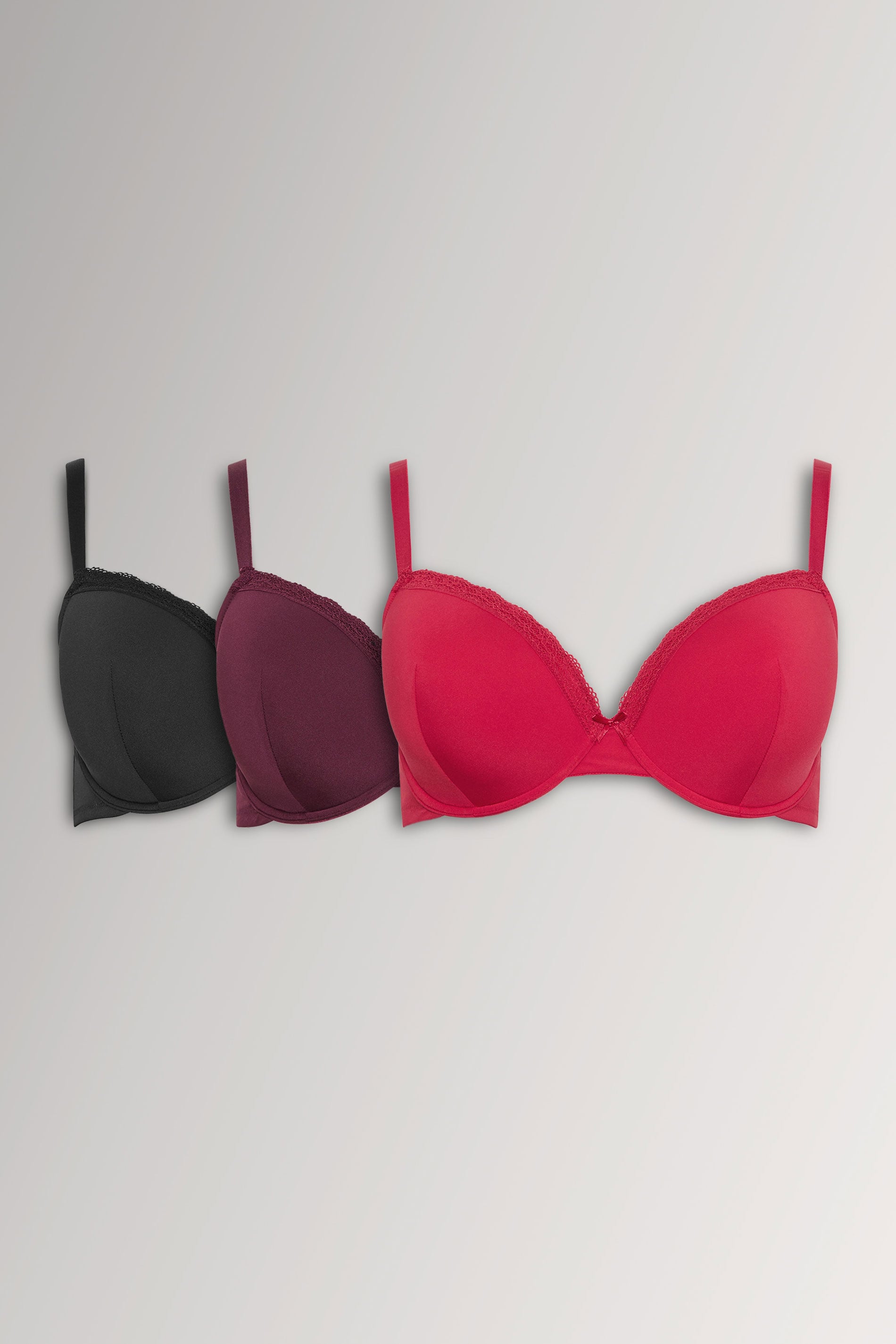 YOURSET 3 PACK Plus Size Red & Purple Lace Trim Padded Bras | Yours Clothing 3