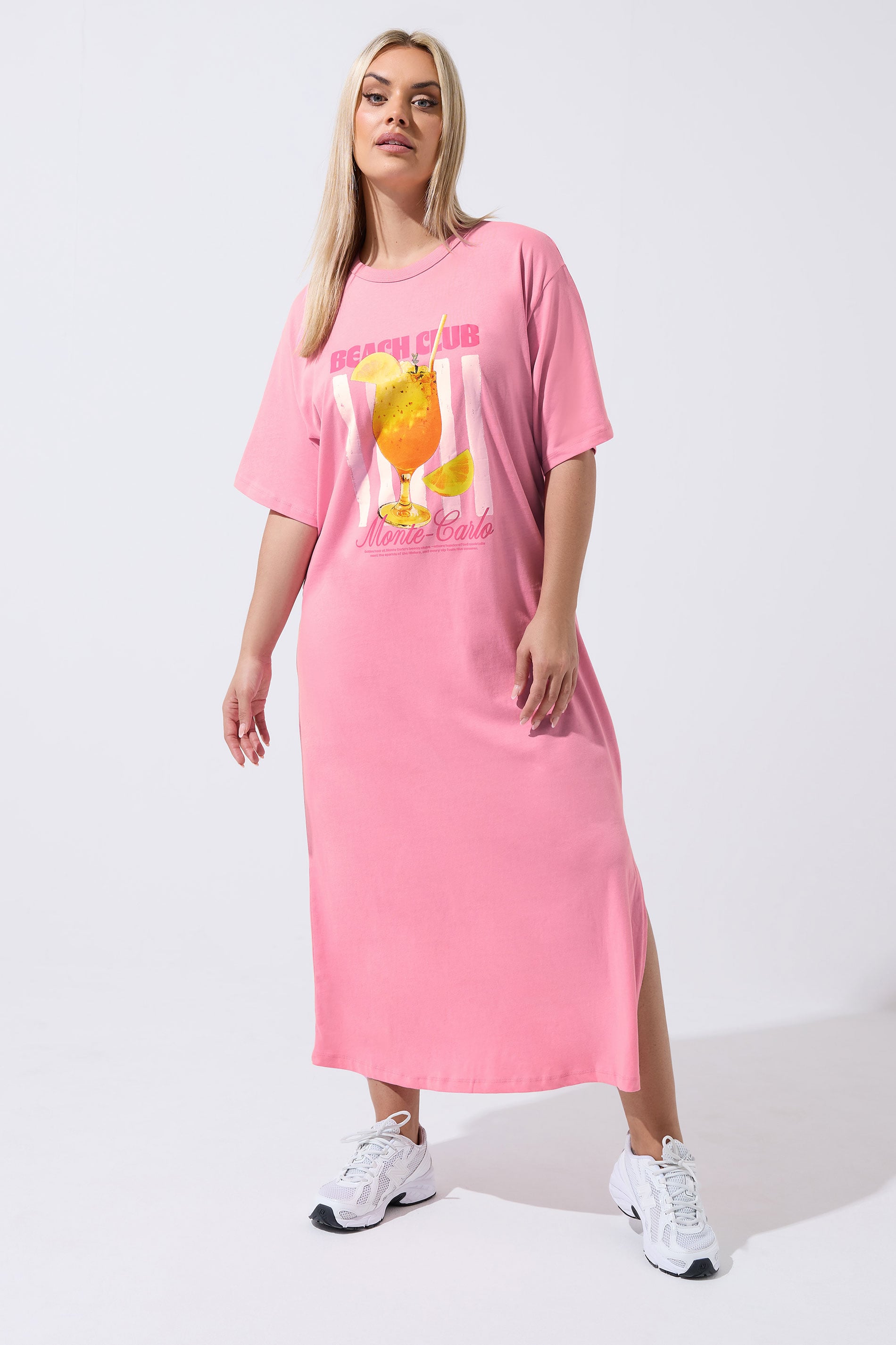 LIMITED COLLECTION Plus Size Pink 'Beach Club' Slogan Maxi Dress | Yours Clothing 3