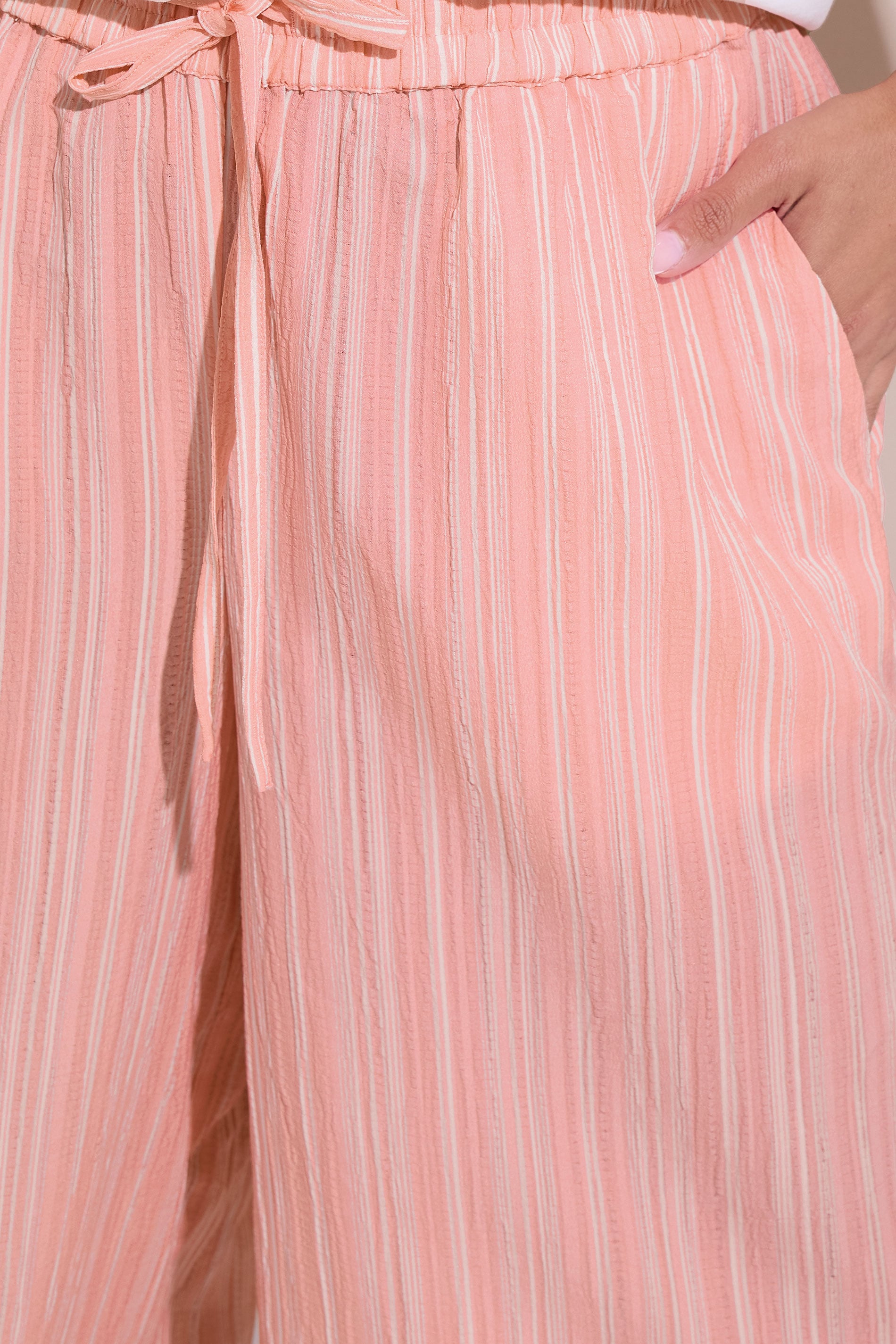 YOURS Plus Size Pink Stripe Textured Cropped Trousers | Yours Clothing 4