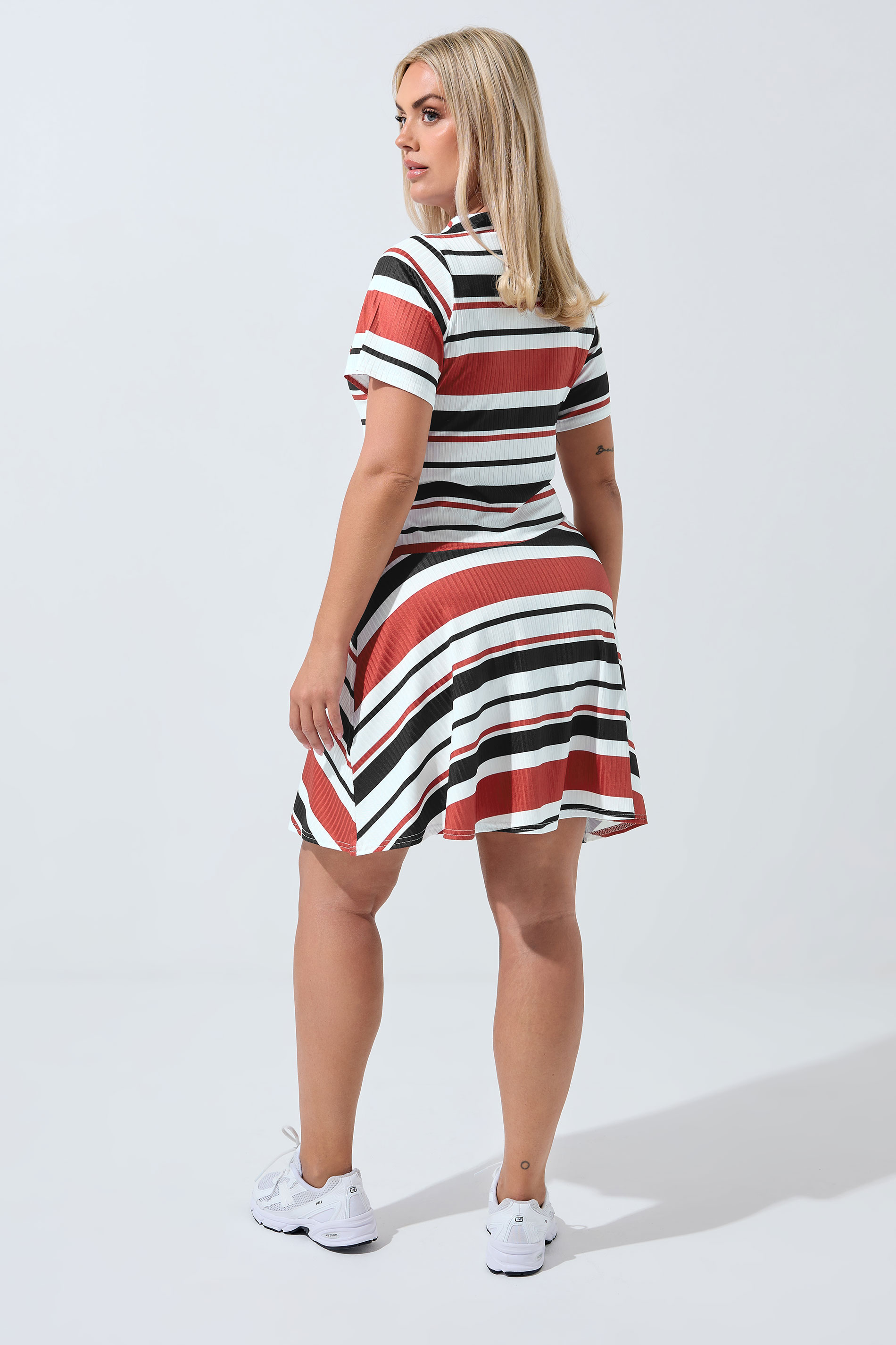 LIMITED COLLECTION Plus Size Red & Black Stripe Mini Swing Dress | Yours Clothing 2