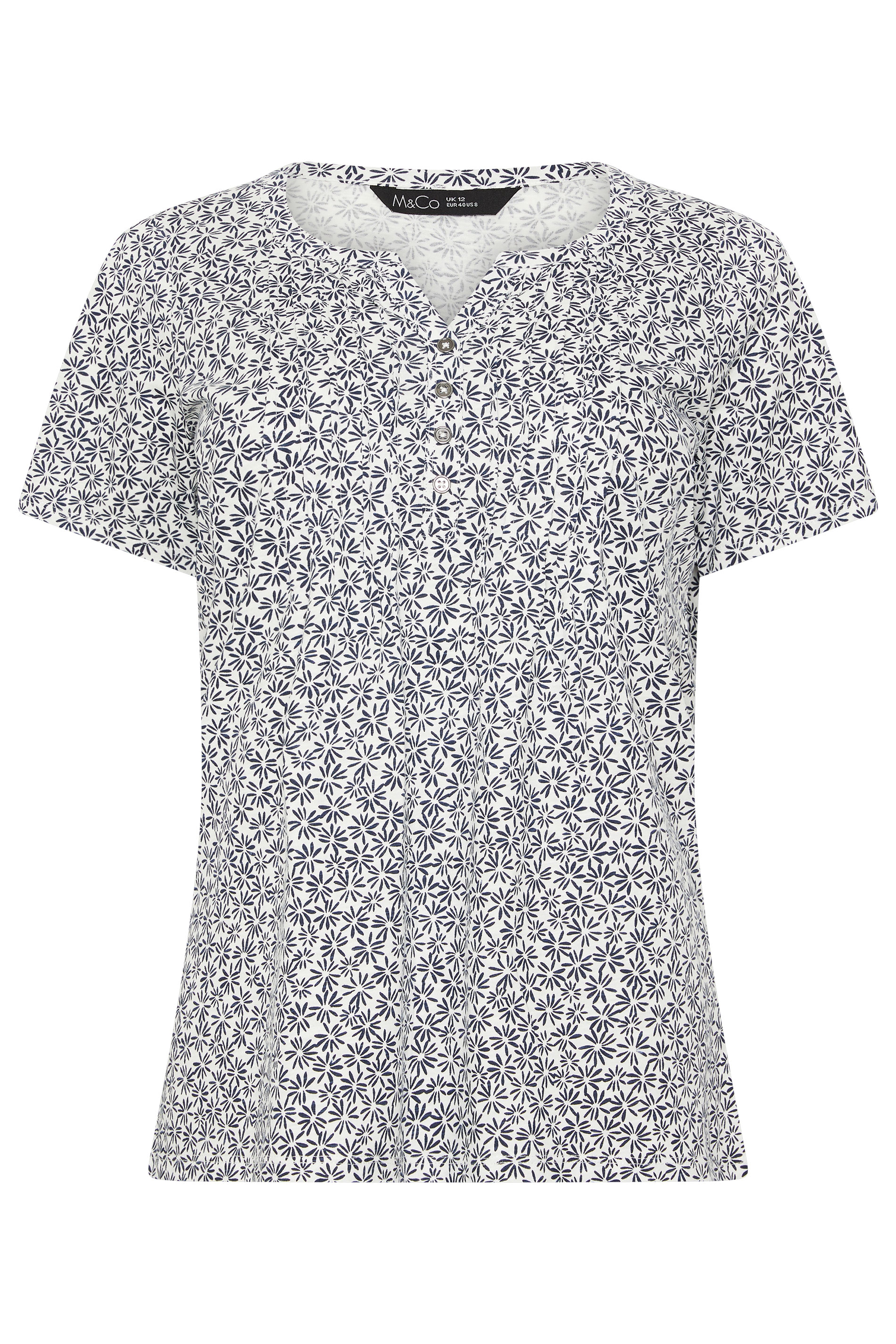 M&Co Navy Blue Floral Cotton Henley Top | M&Co 5