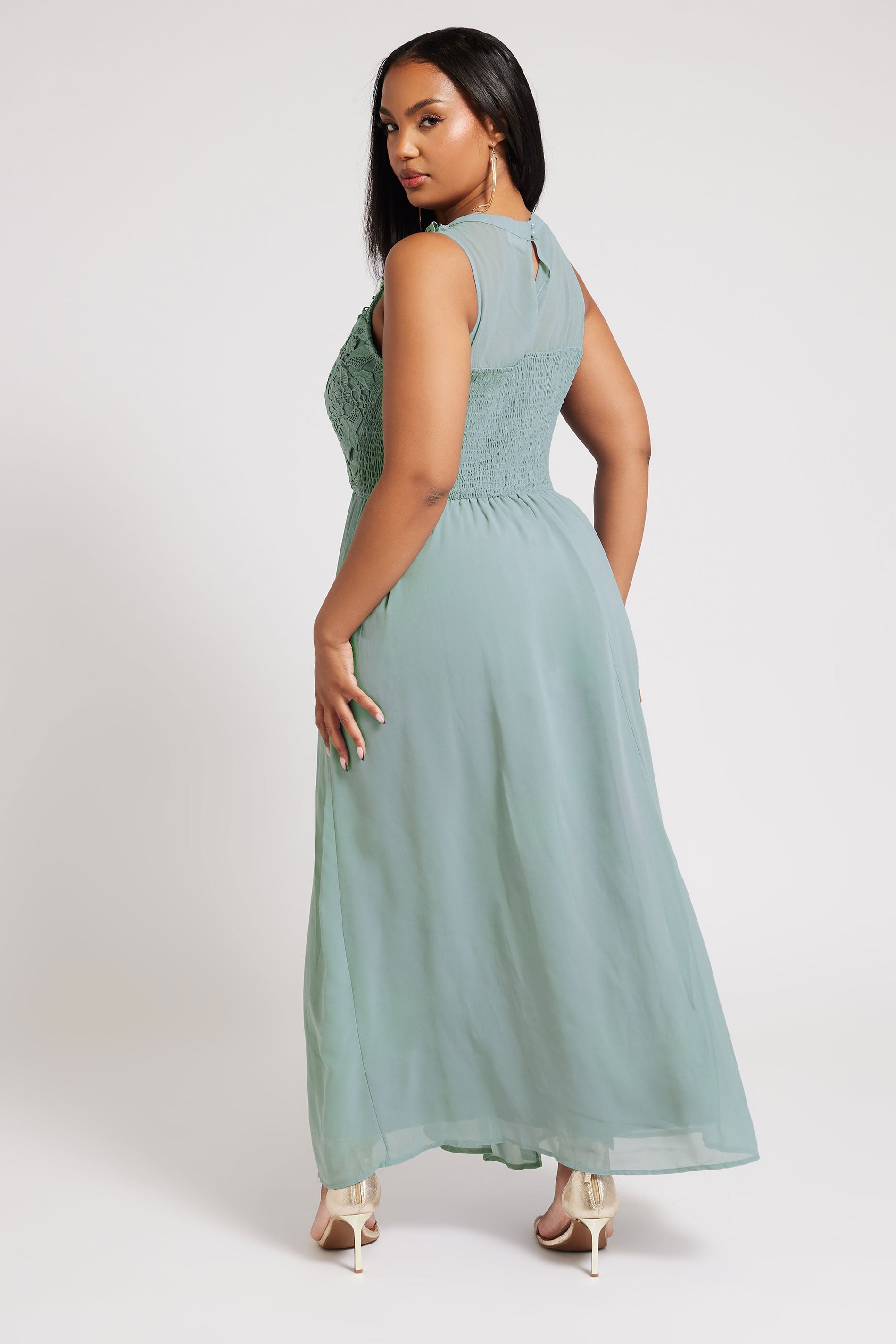 Plus Size YOURS LONDON Curve Ice Blue Lace Front Chiffon Maxi Dress | Yours Clothing  4
