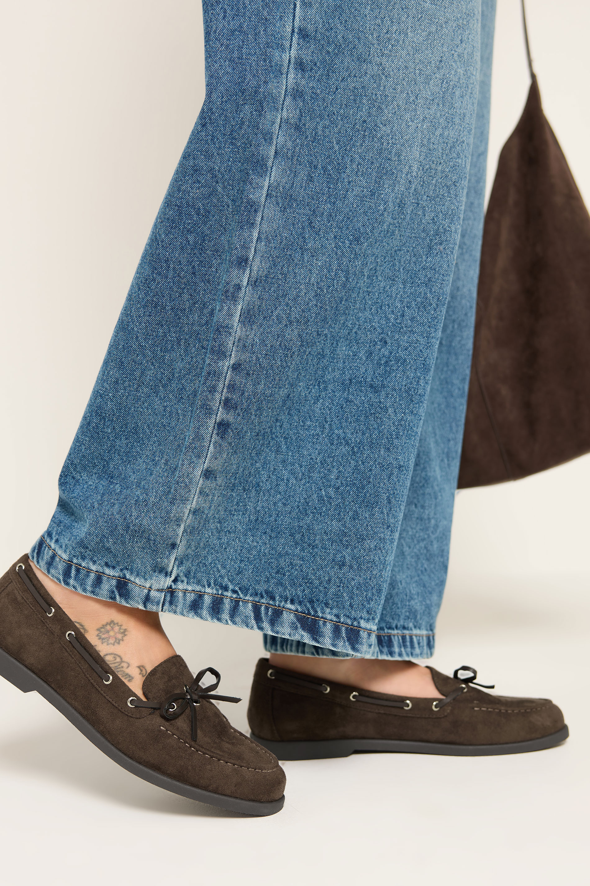 Brown Faux Suede Bow Boat Shoes In Wide E Fit | Yours Clothing 1