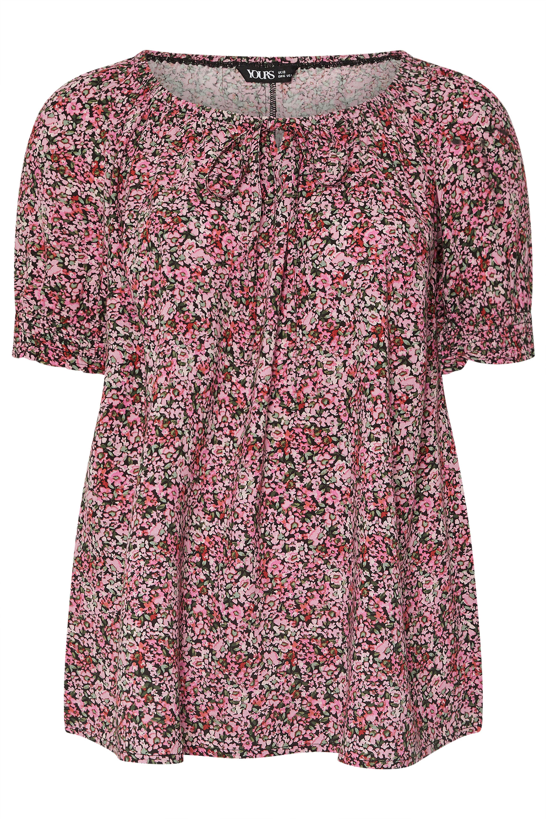 YOURS Plus Size Pink Ditsy Floral Tie Front Top | Yours Clothing 5