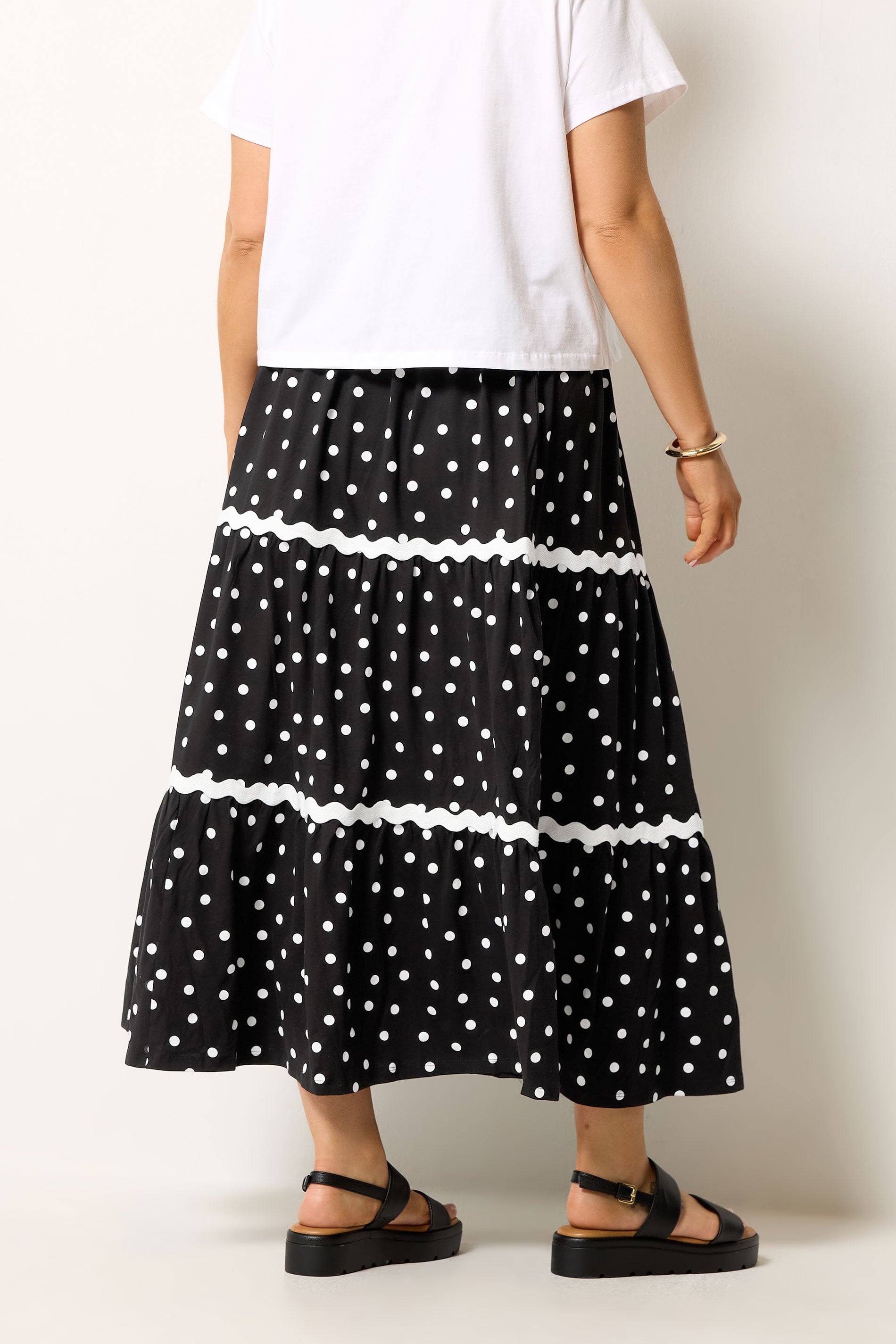 YOURS Plus Size Black Polka Dot Contrast Swirl Maxi Skirt | Yours Clothing 2