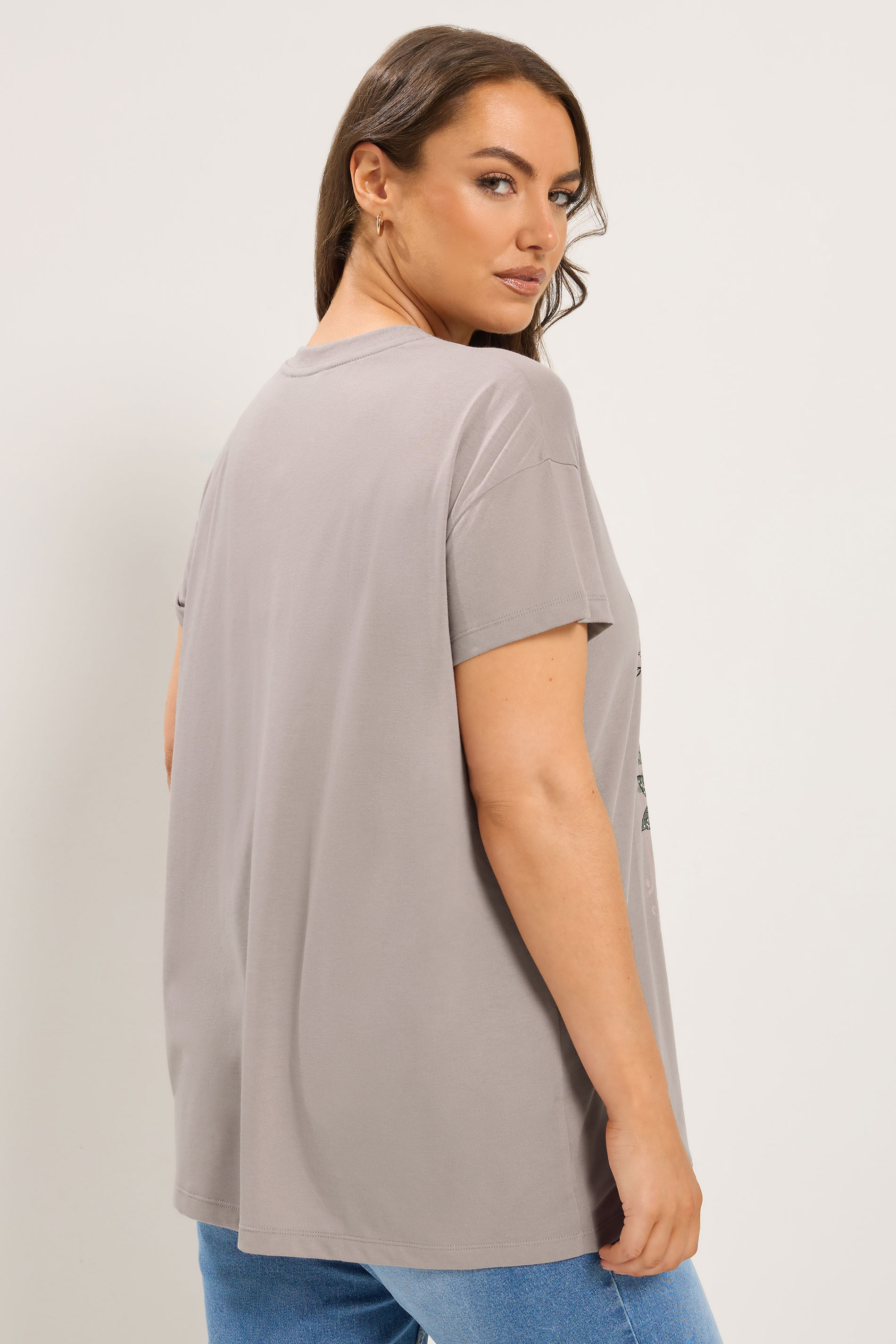 YOURS Plus Size Mocha Brown Floral Stud T-Shirt | Yours Clothing 2