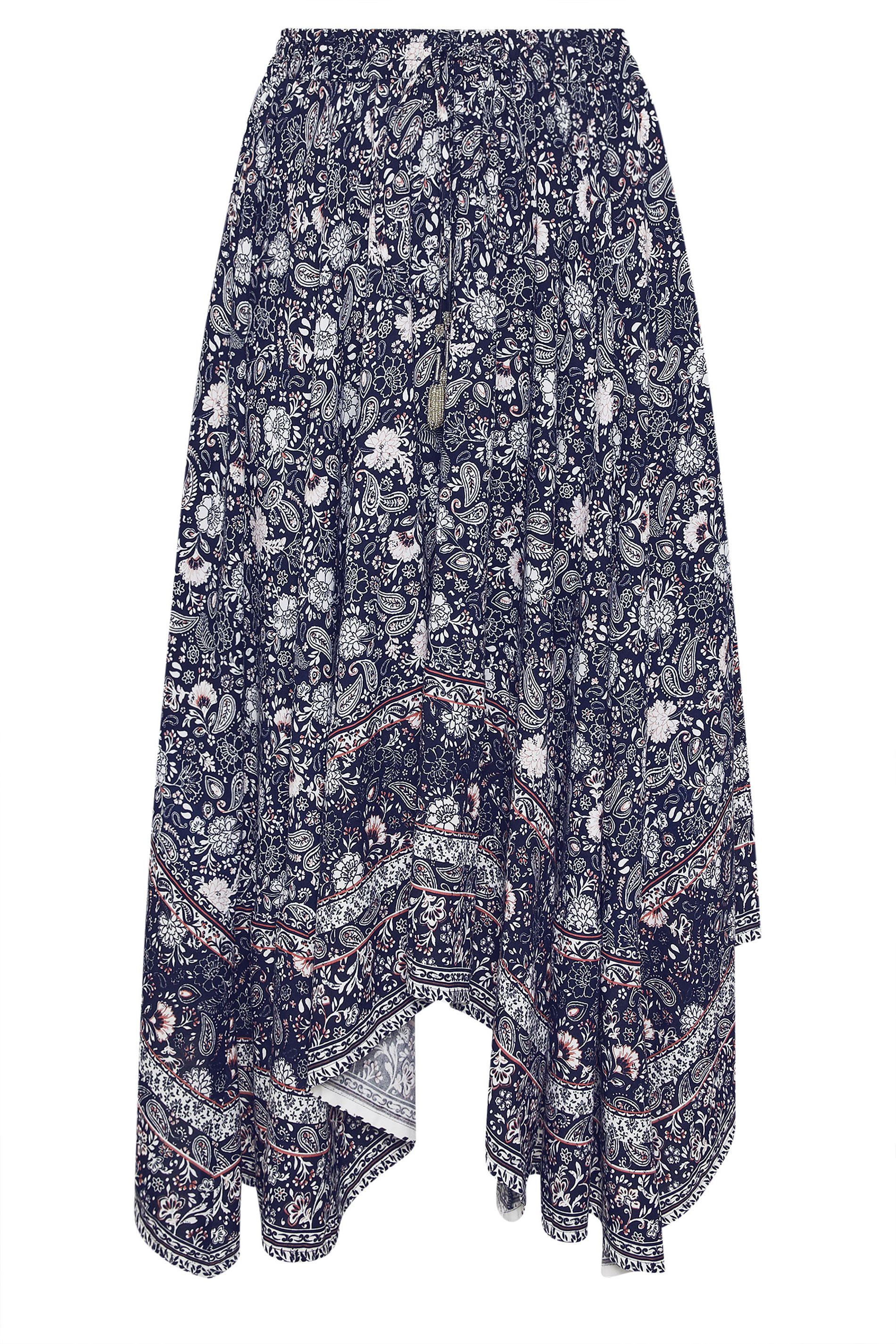 YOURS Plus Size Navy Blue Paisley Hanky Hem Skirt | Yours Clothing 5