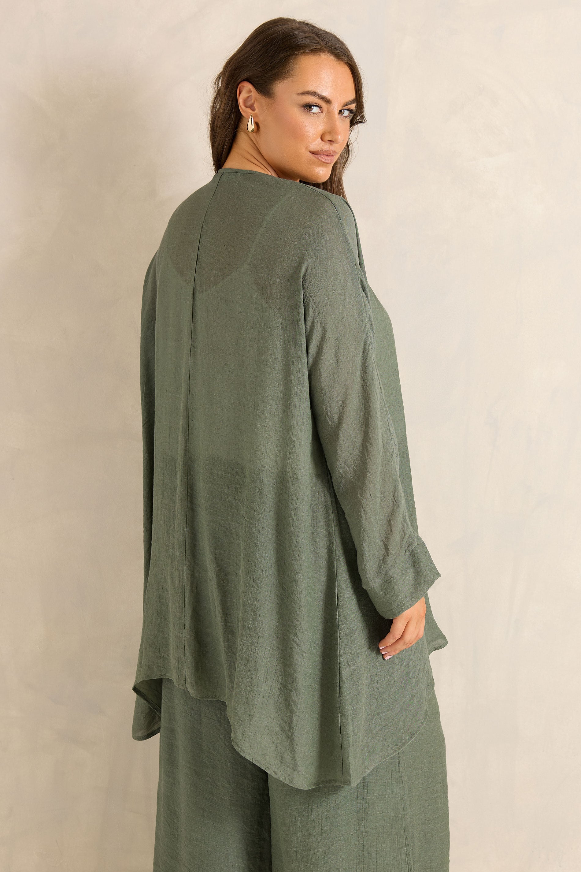 EVANS Plus Size Khaki Green Longline Cover-Up Cardigan | Evans 4