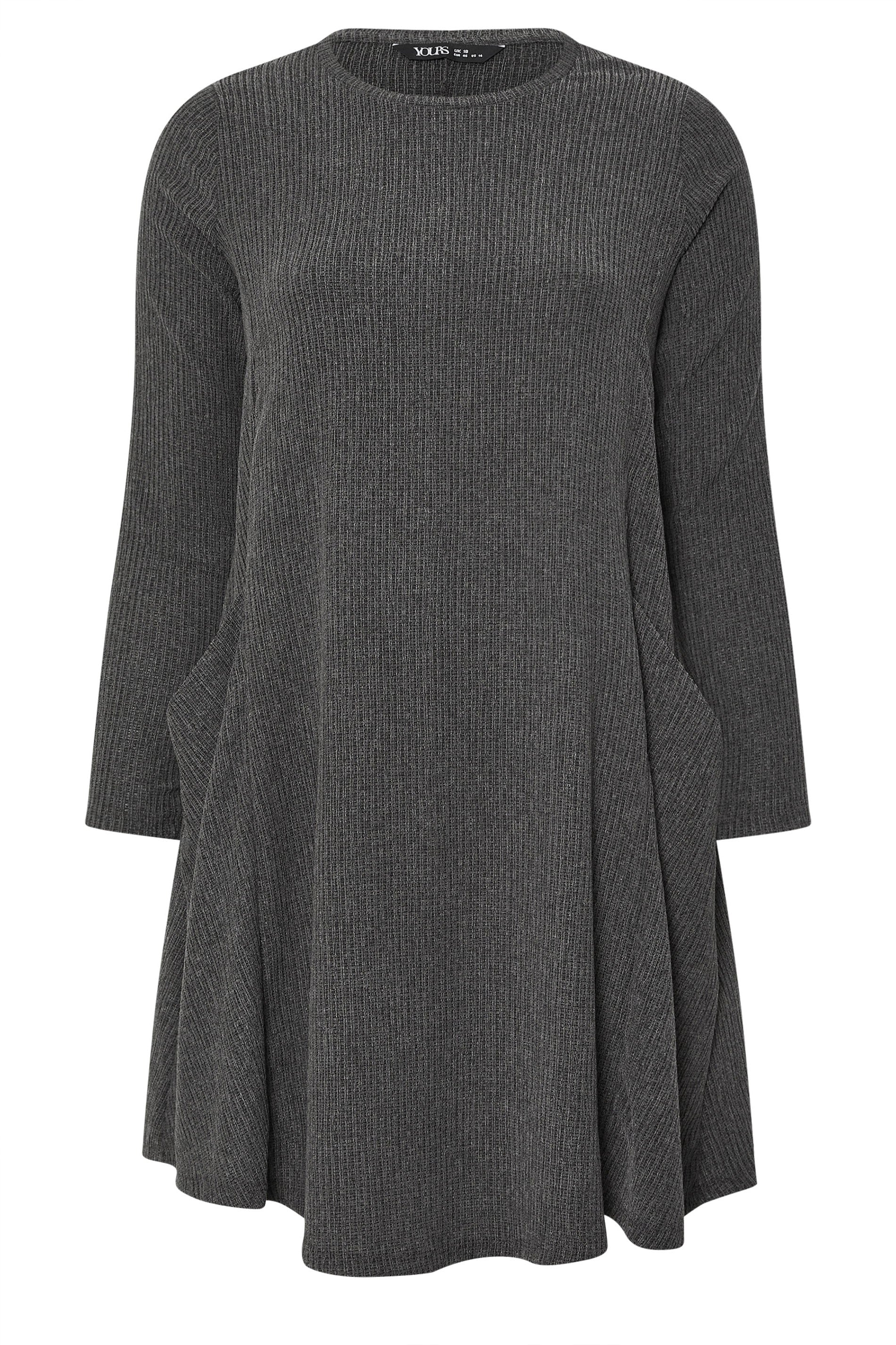 YOURS Plus Size Charcoal Grey Textured Pocket Dress | Yours Clothing 5