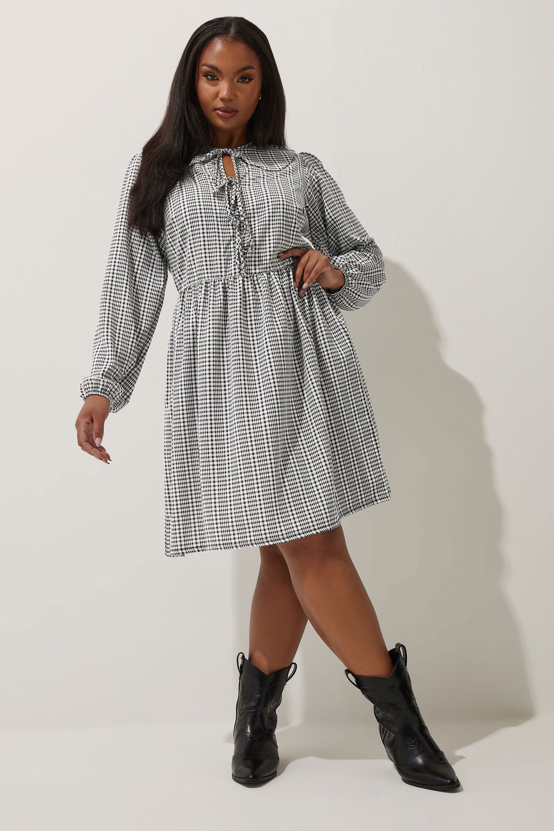 LIMITED COLLECTION Plus Size Black & White Gingham Collared Dress | Yours Clothing 3