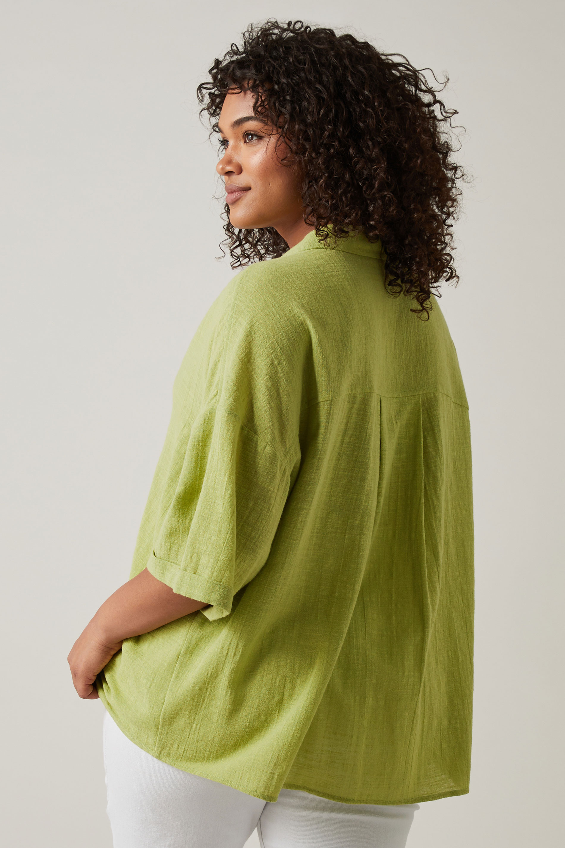 EVANS Plus Size Chartreuse Green Cotton Shirt | Evans 3