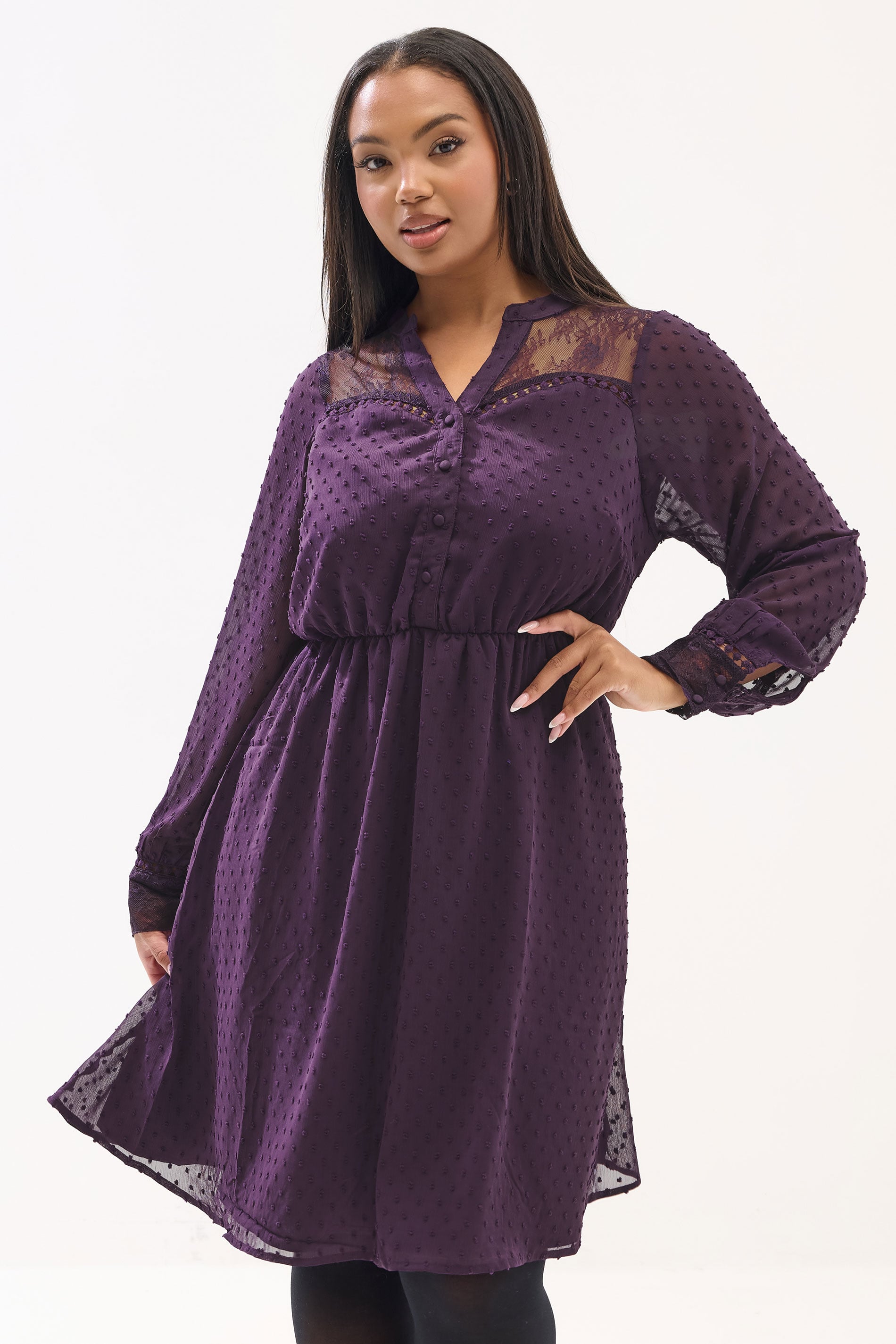 YOURS Plus Size Purple Lace Dobby Midi Dress | Yours Clothing 3