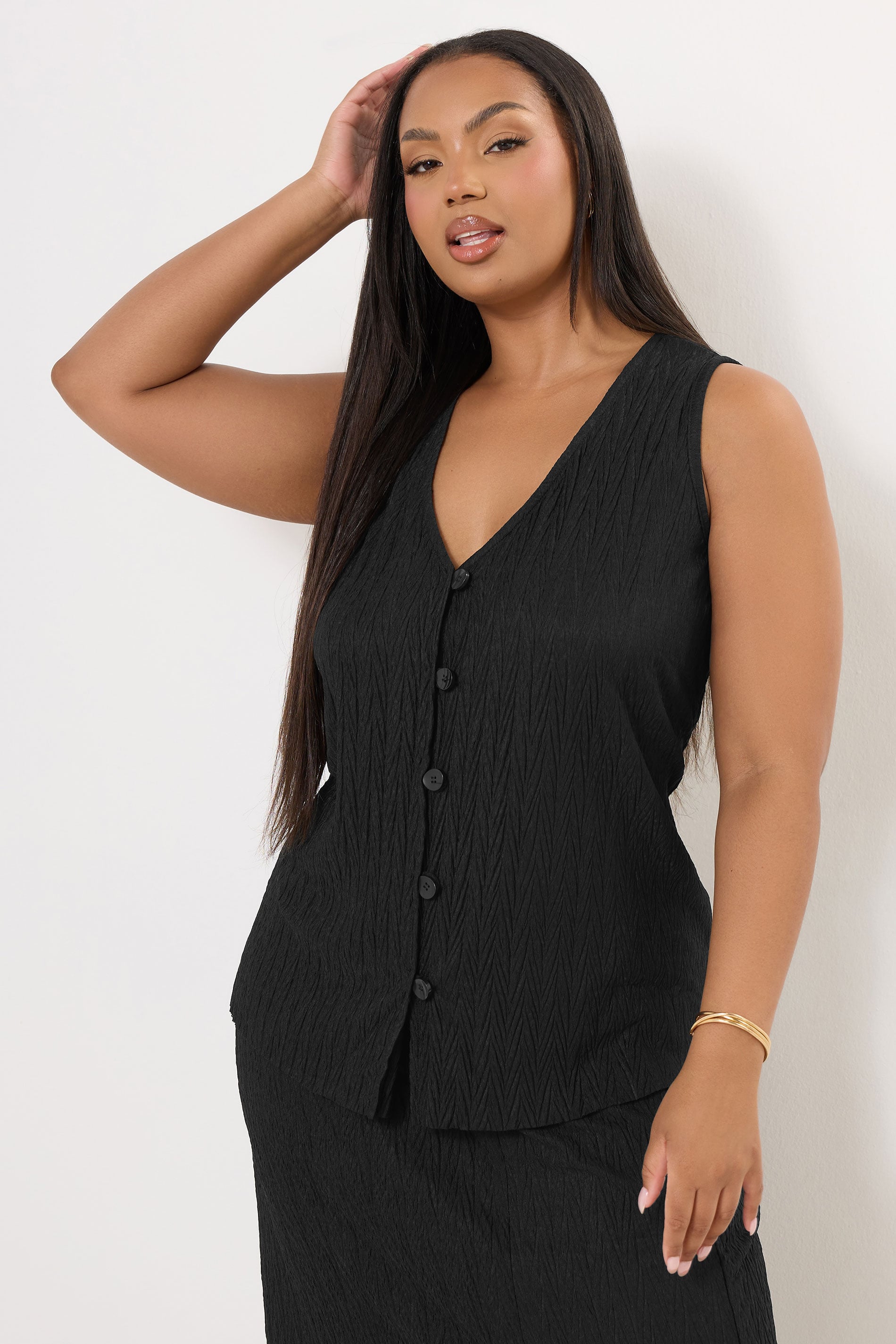 YOURS Plus Size Purple Crinkle Plisse Waistcoat | Yours Clothing 3
