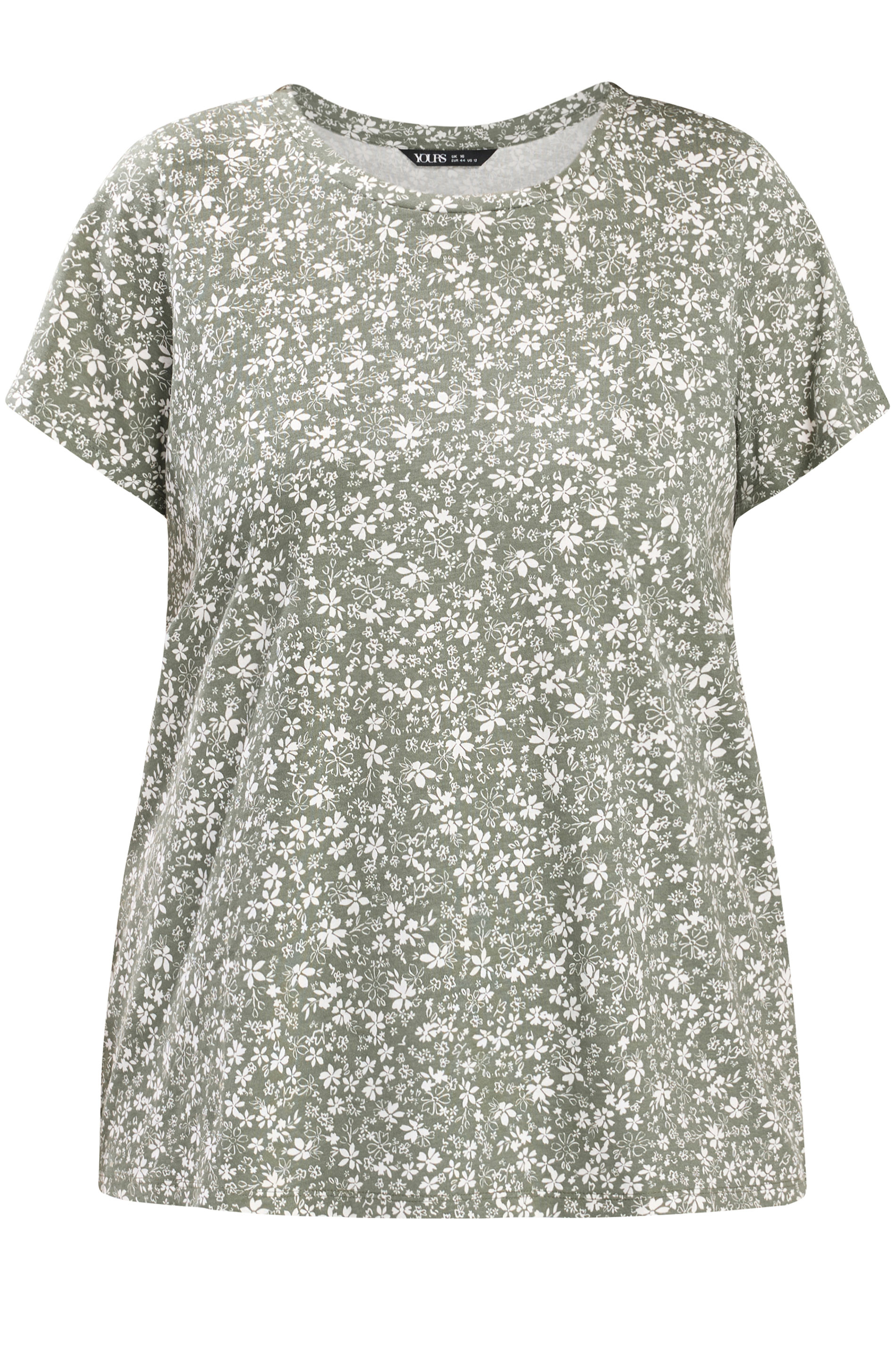 YOURS Plus Size Sage Green Ditsy Floral Basic T-Shirt | Yours Clothing 5
