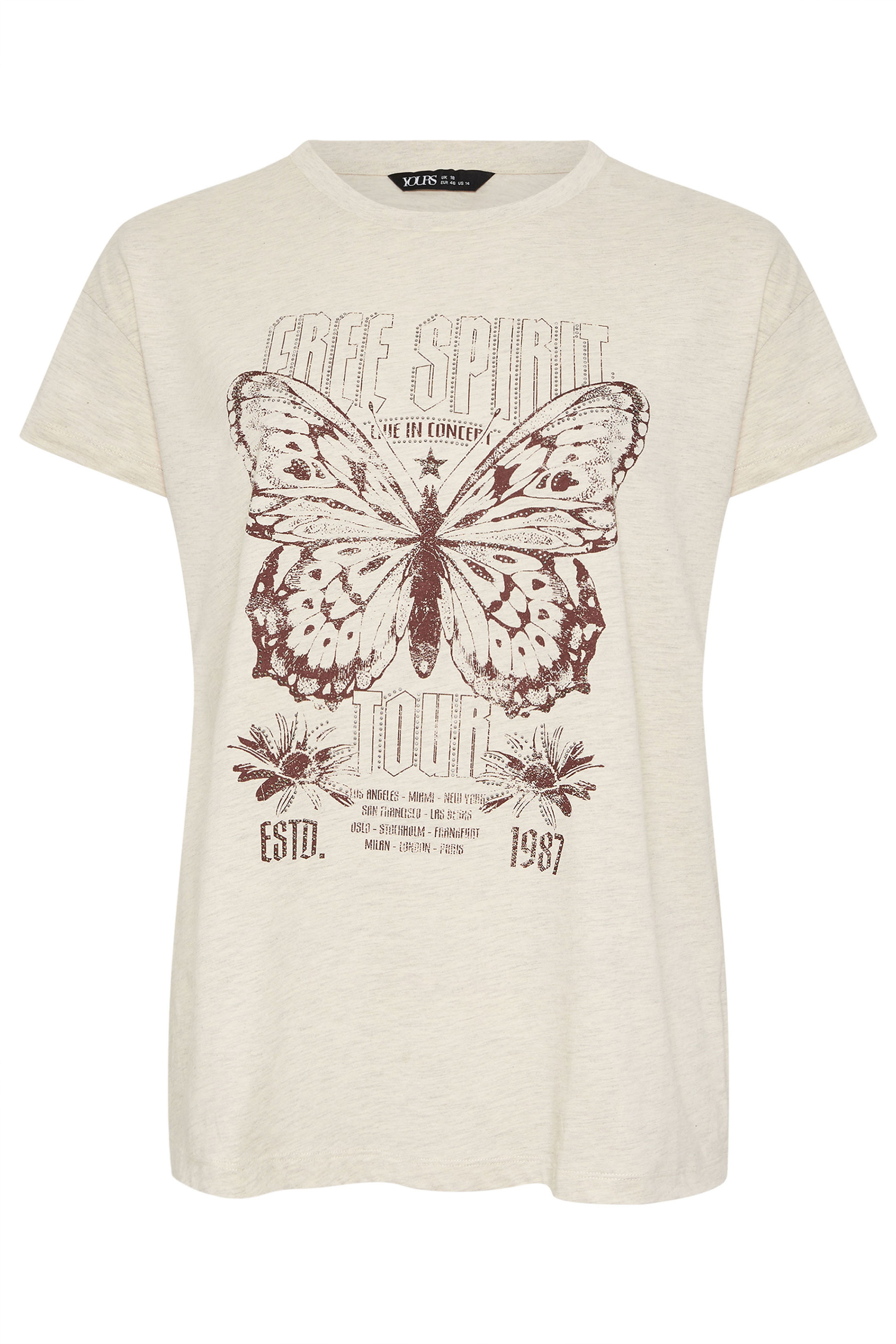 YOURS Plus Size Natural Brown 'Free Spirit' Embellished Graphic T-Shirt | Yours Clothing 5